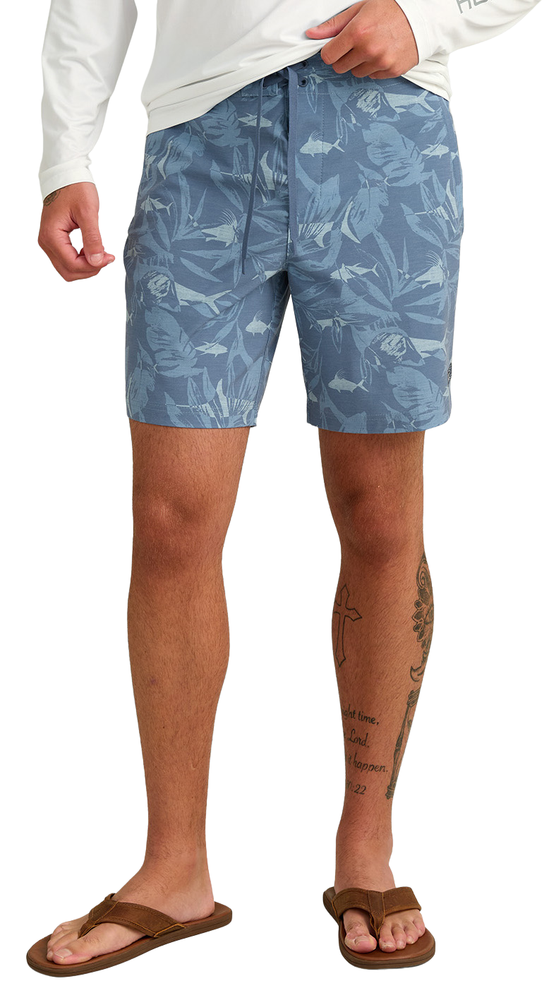 HUK Shoreside Boardshort - Stormy Blue Ocean Palm 36