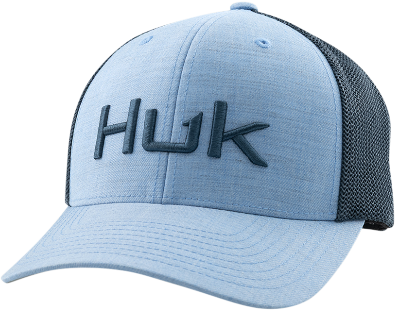 Image of Huk Embroidered Heather 110 Trucker Cap - Cerulean