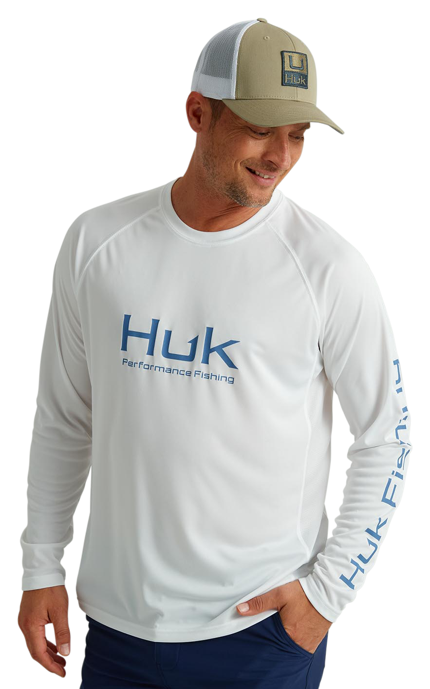 Image of Huk Vented Pursuit Logo Graphic Long-Sleeve Shirt - White 2