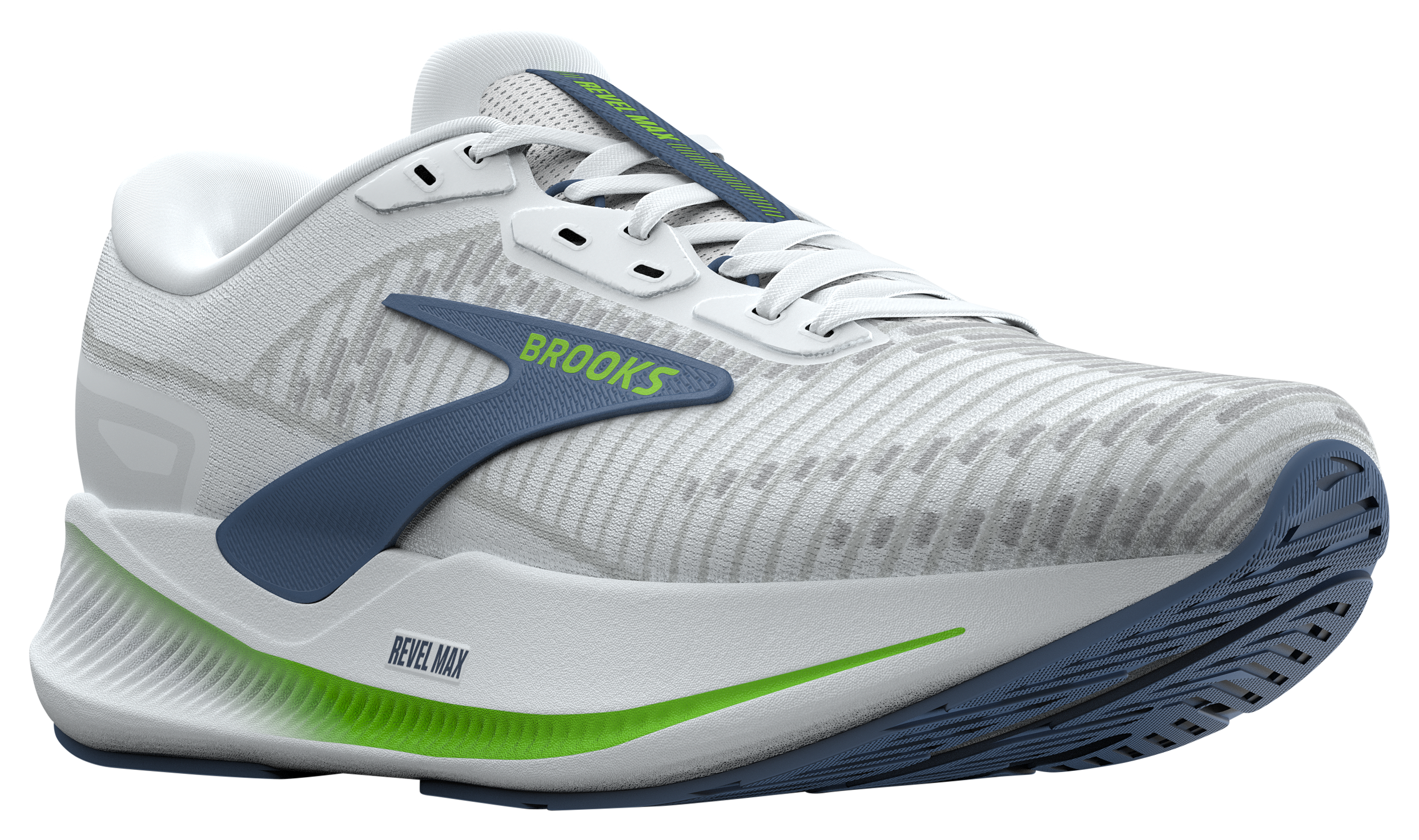 Image of Brooks Revel Max Running Shoes for Men - White/Moonlight/Green Gecko