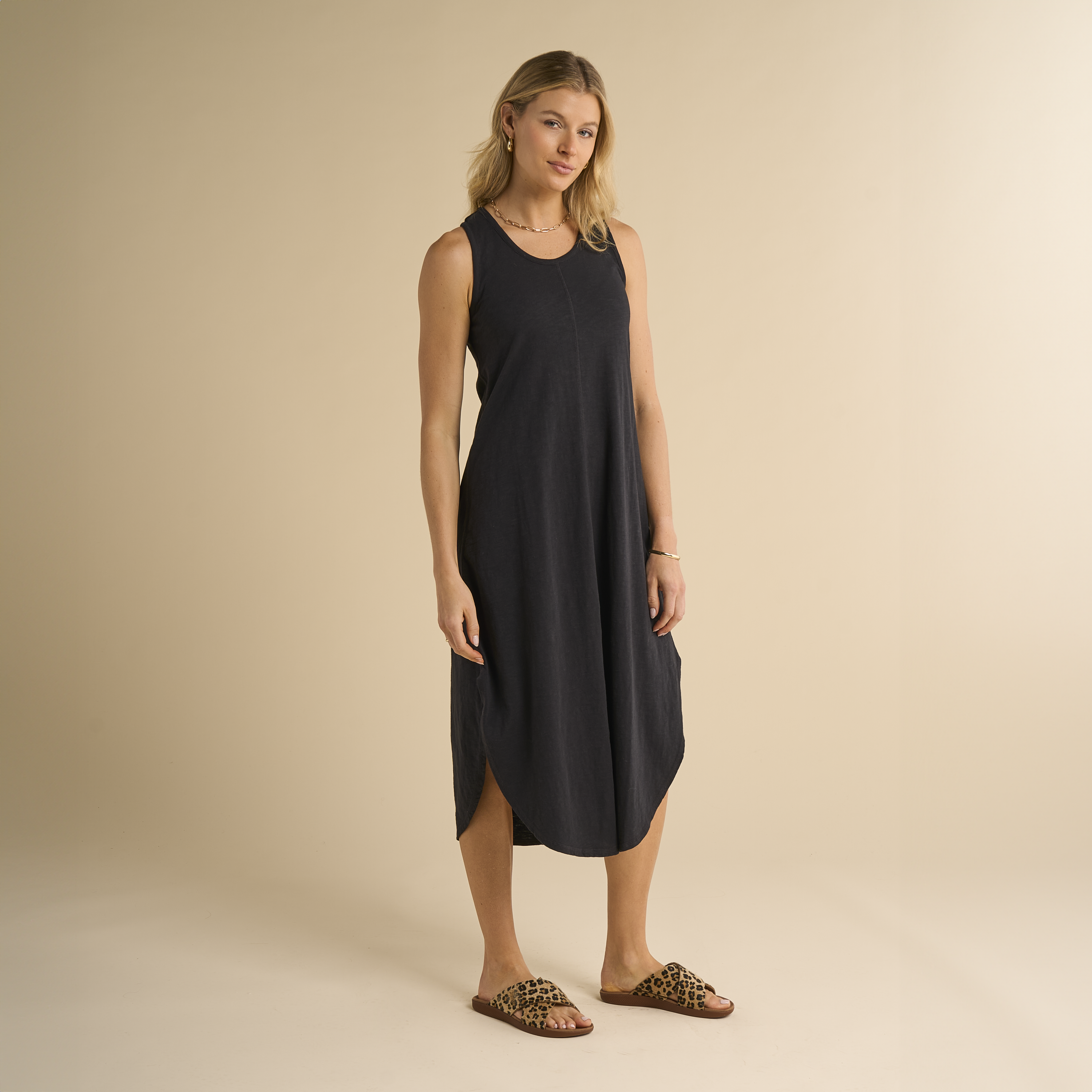 Image of Natural Reflections Slub Knit Midi Dress - Moonless Night