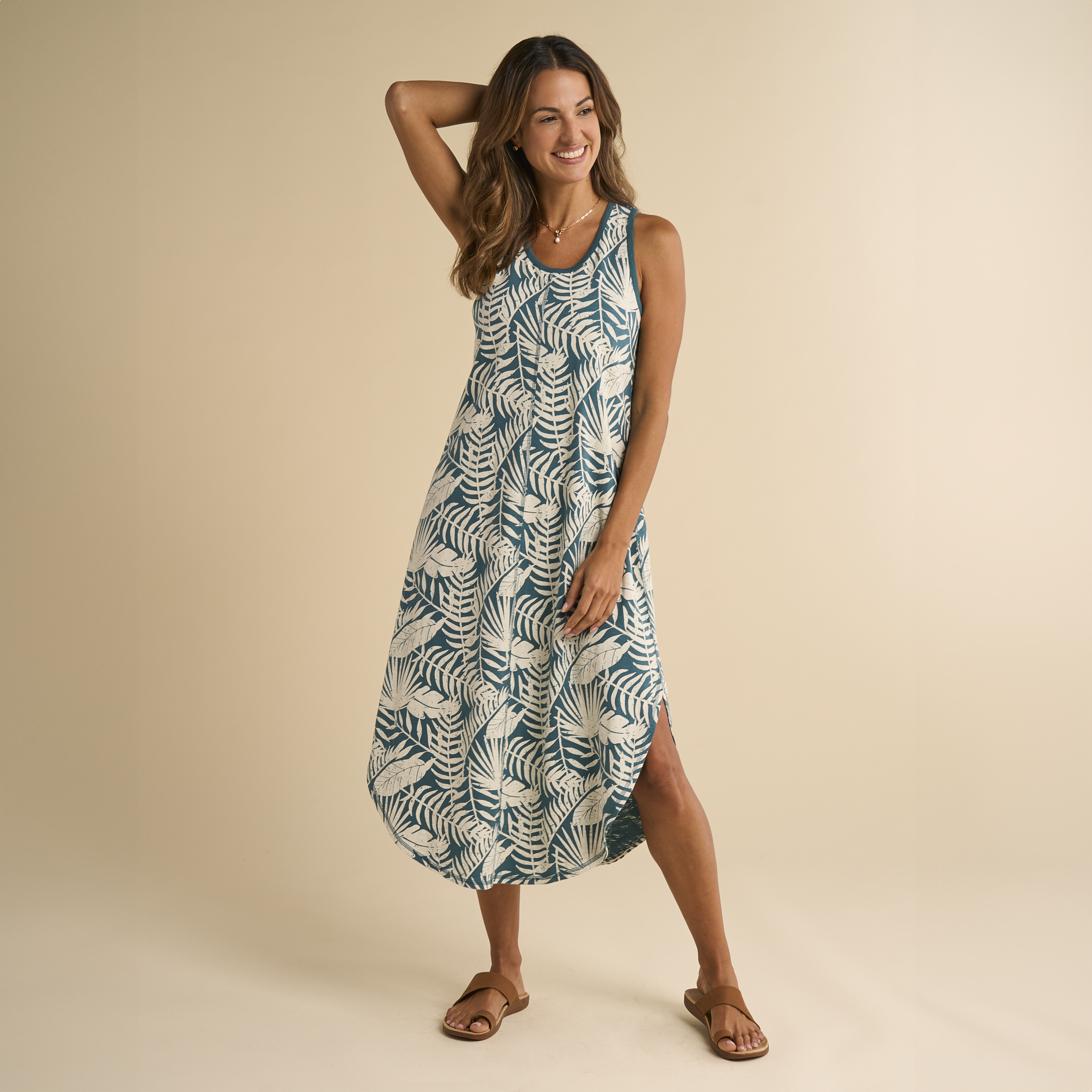 Image of Natural Reflections Slub Knit Midi Dress - Mediterranea