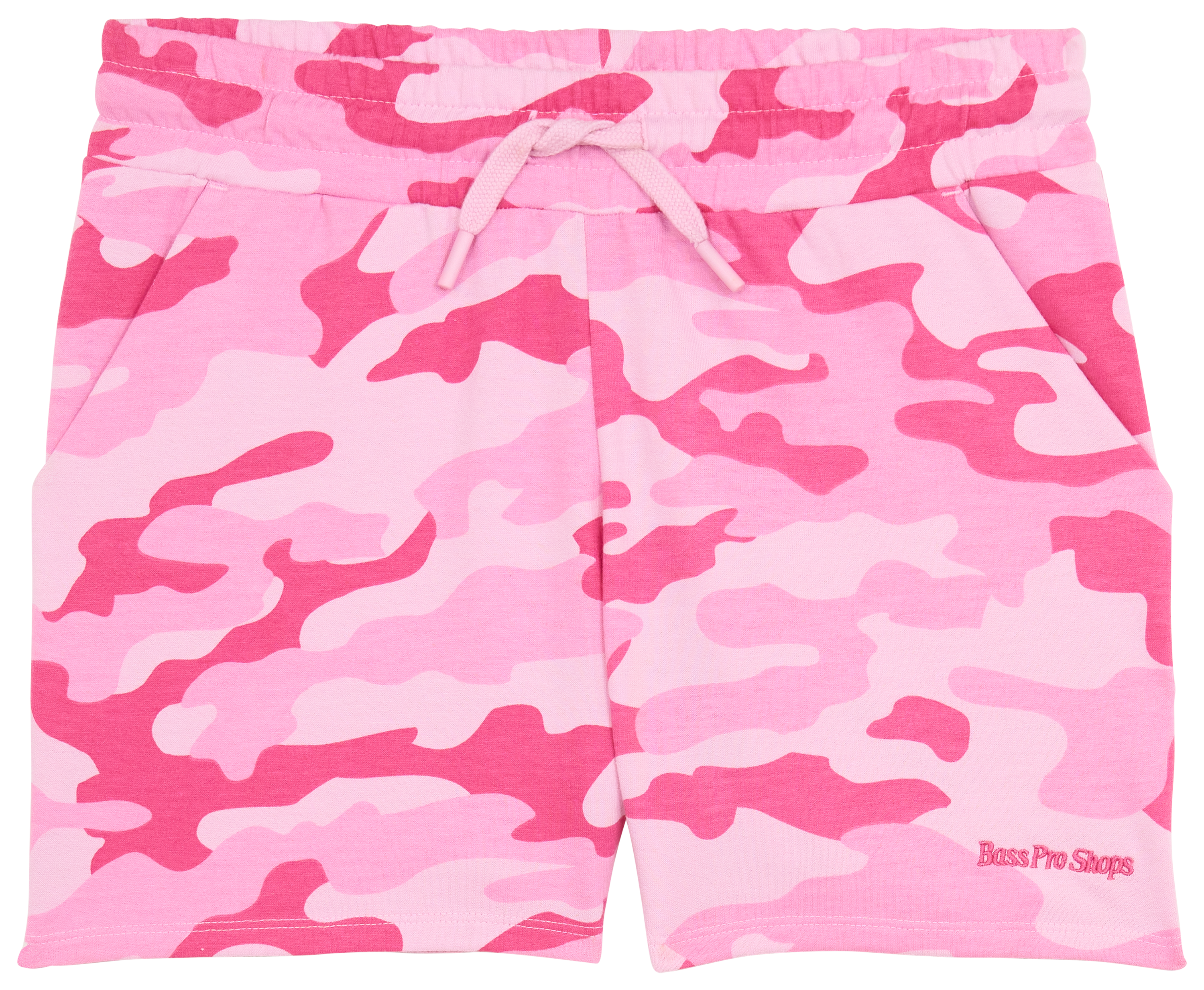 Image of Bass Pro Shops Logo Drawstring Shorts for Kids - Pink Camo 1