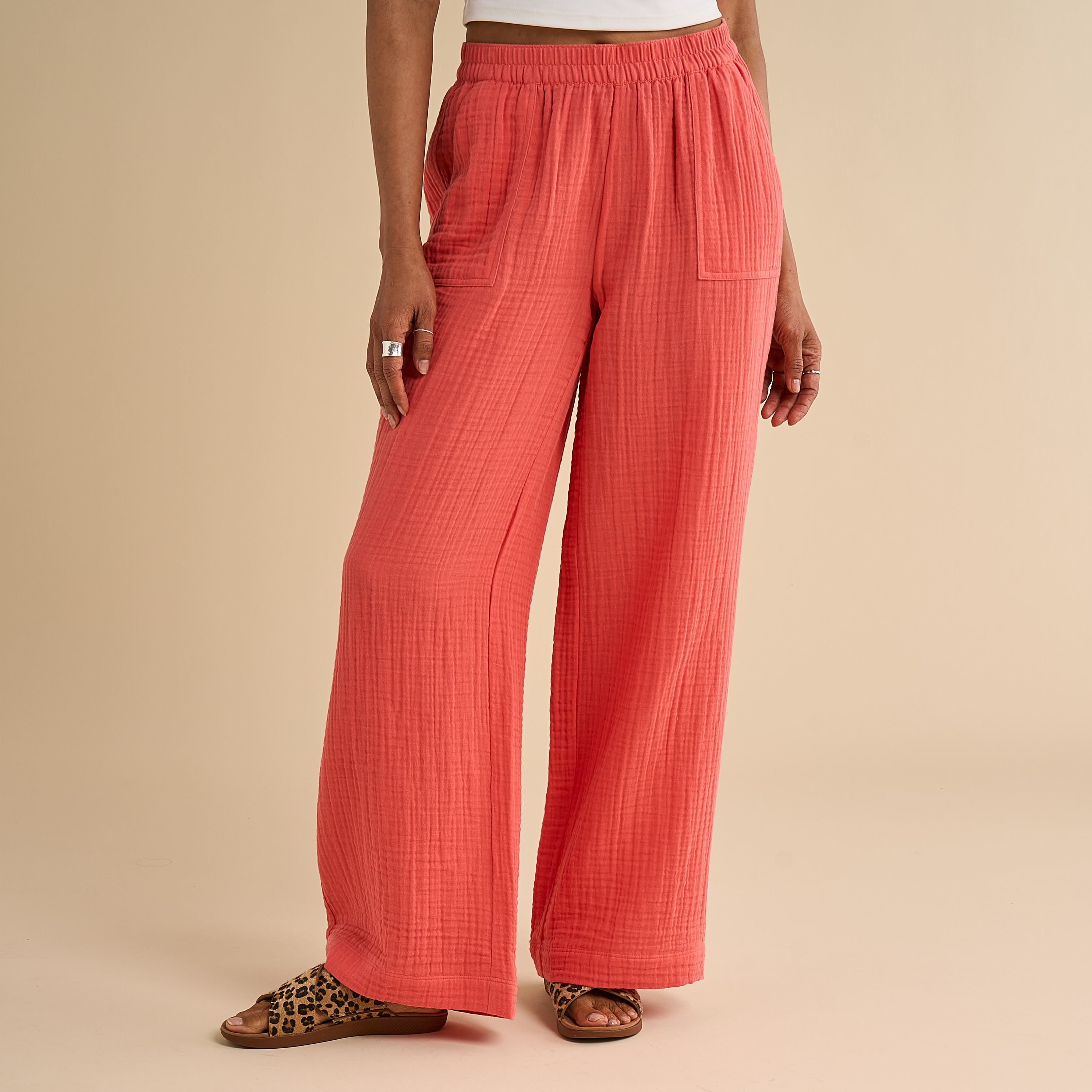 Image of Natural Reflections Double-Cloth Pants - Spiced Coral