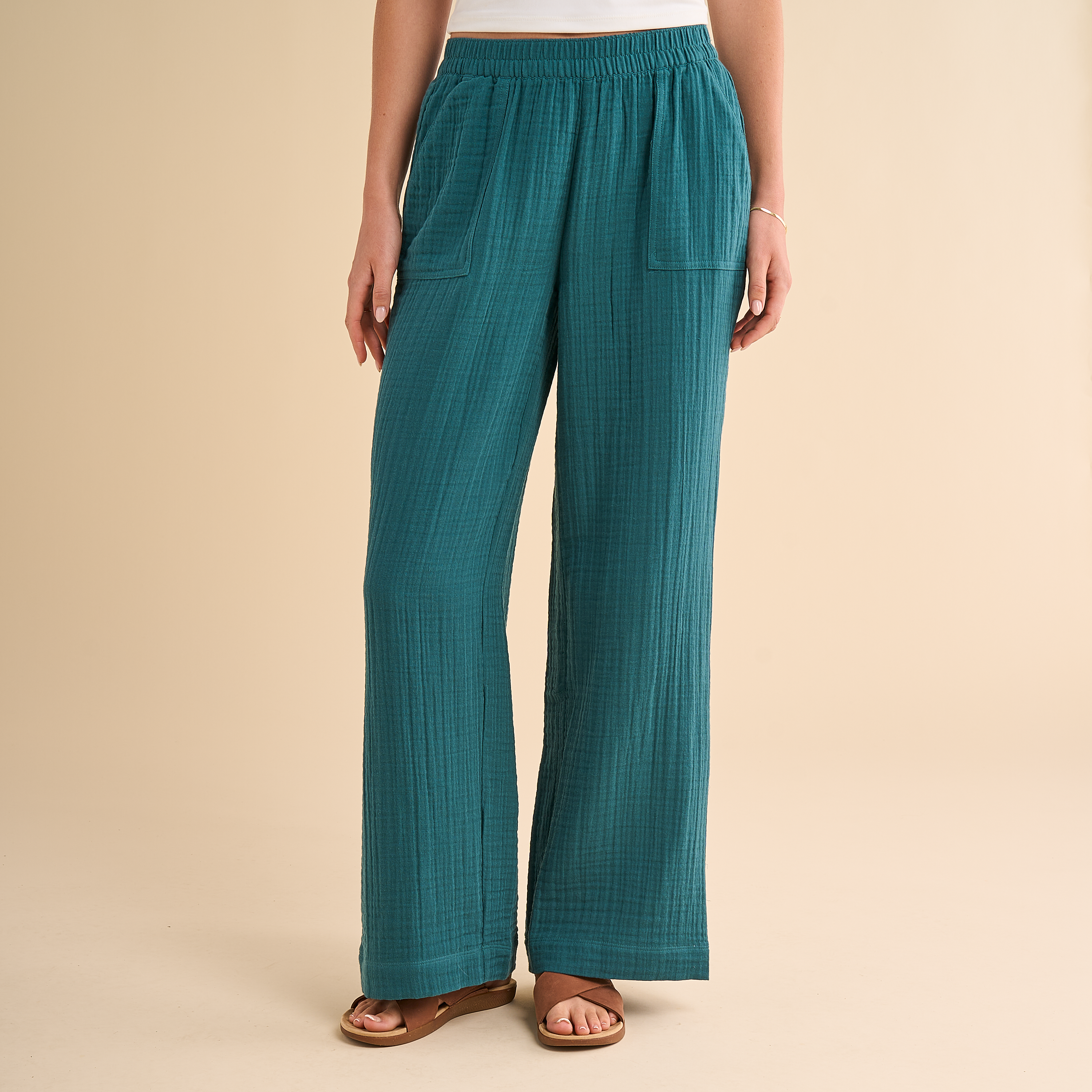 Image of Natural Reflections Double-Cloth Pants - Mediterranea