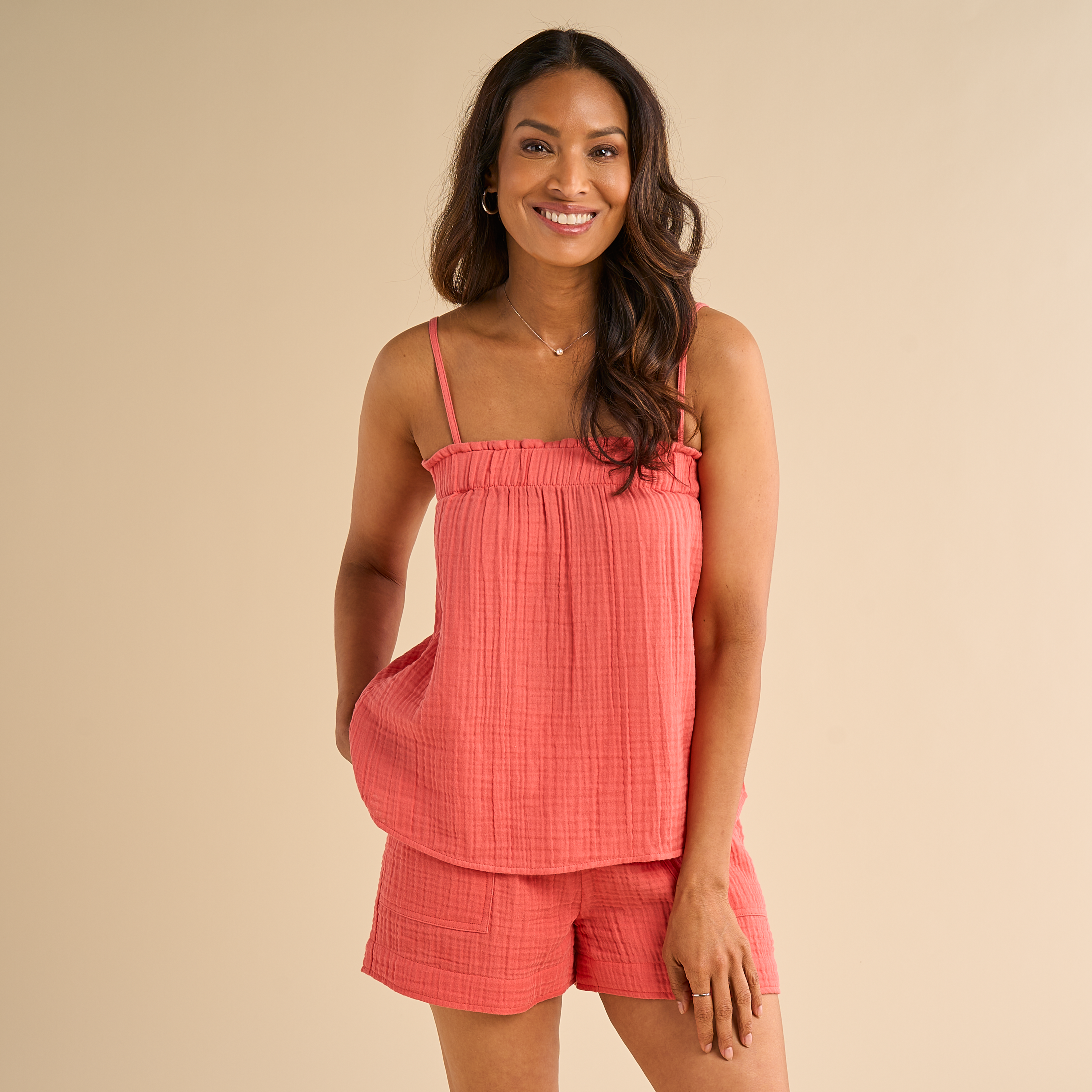 Image of Natural Reflections Double Cloth Cami - Spiced Coral