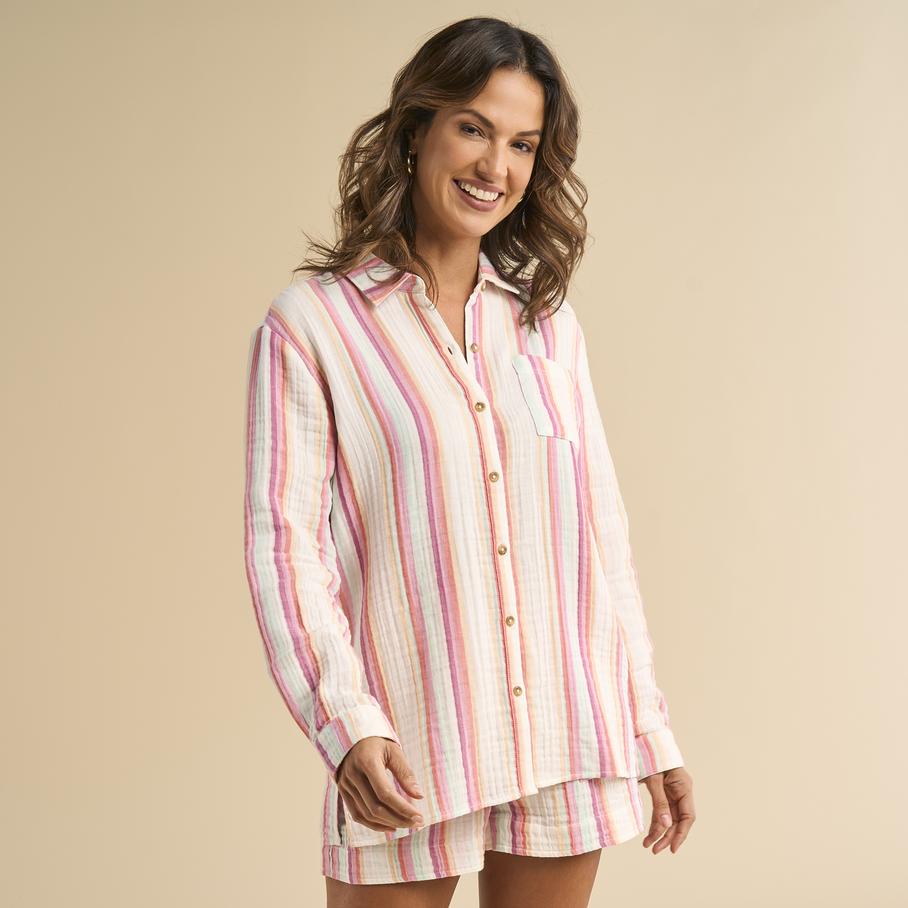 Image of Natural Reflections Double Cloth Striped Long-Sleeve Shirt - Egret Stripe