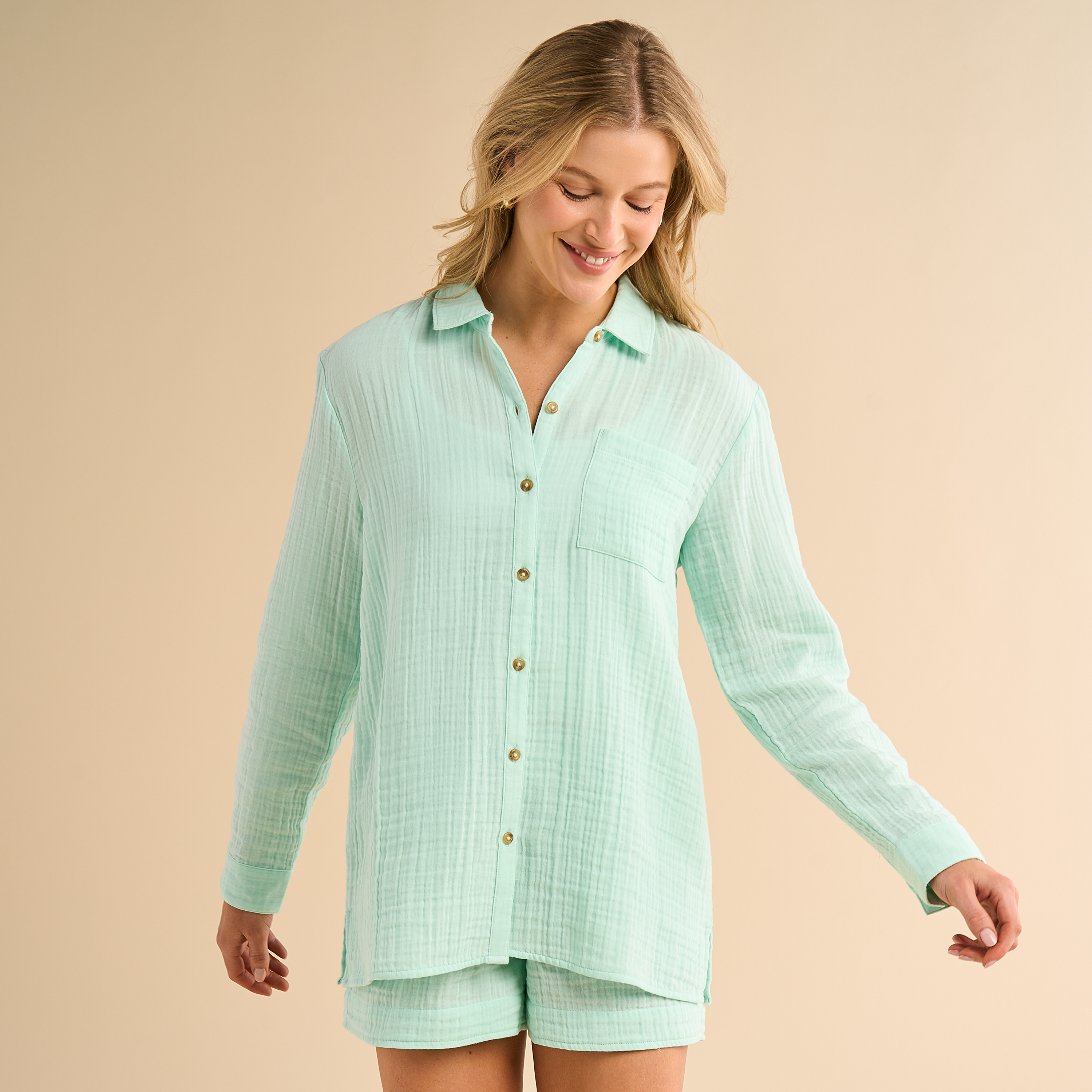 Image of Natural Reflections Double Cloth Long-Sleeve Button-Down Shirt - Brooke Green