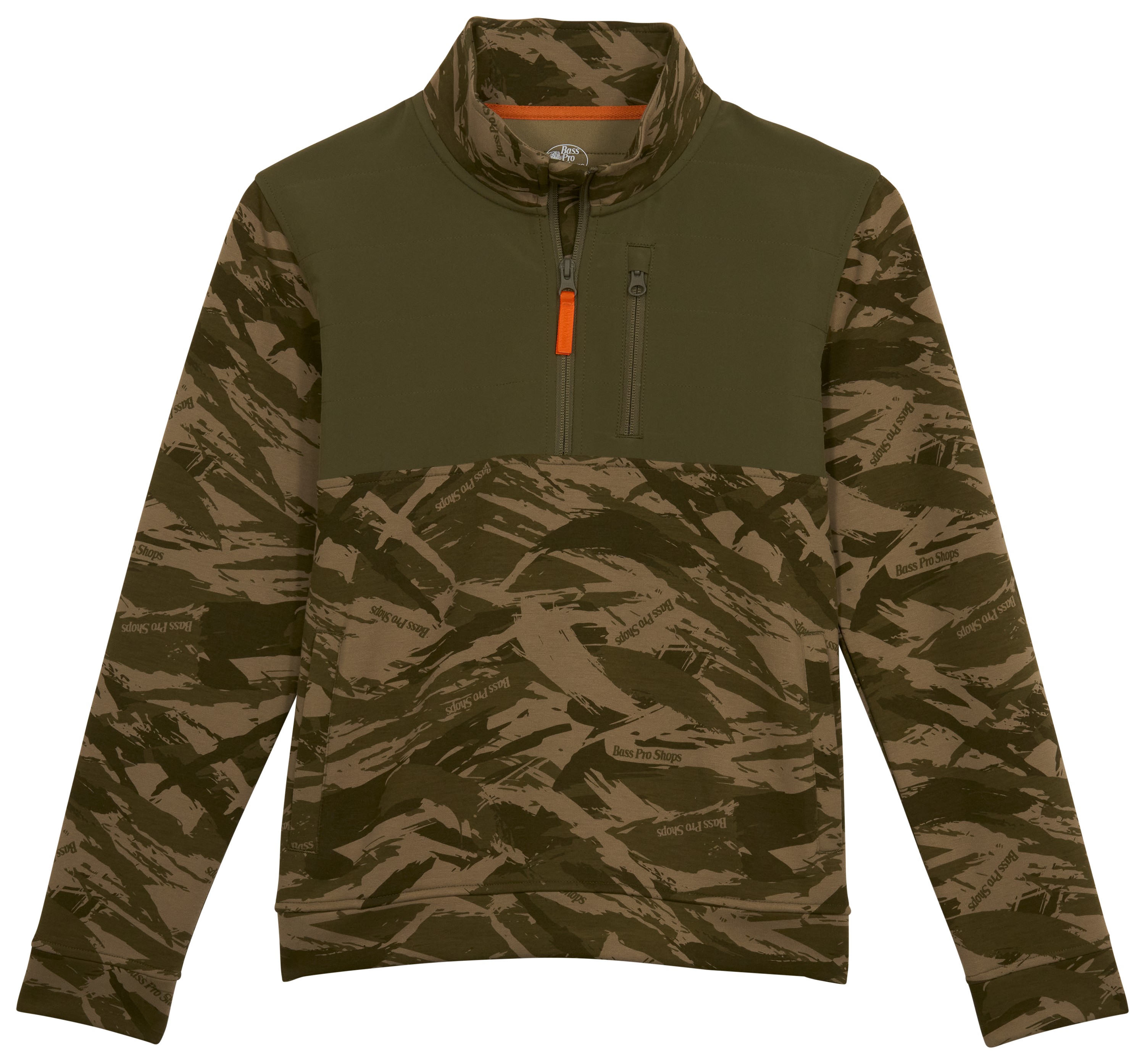 Image of Bass Pro Shops Performance Camo Quarter-Zip Pullover for Kids - Olive Camo
