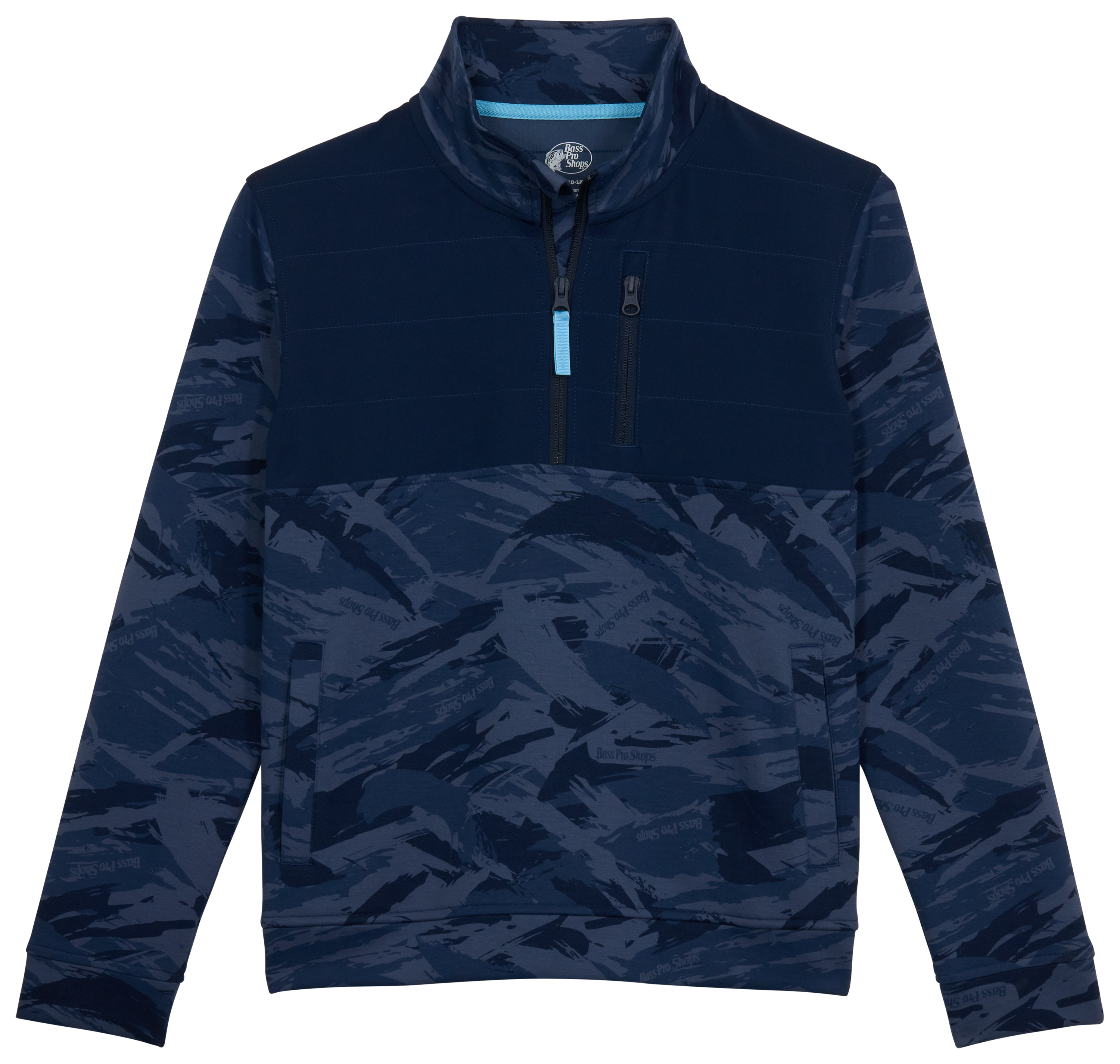 Image of Bass Pro Shops Performance Camo Quarter-Zip Pullover for Kids - Navy Camo