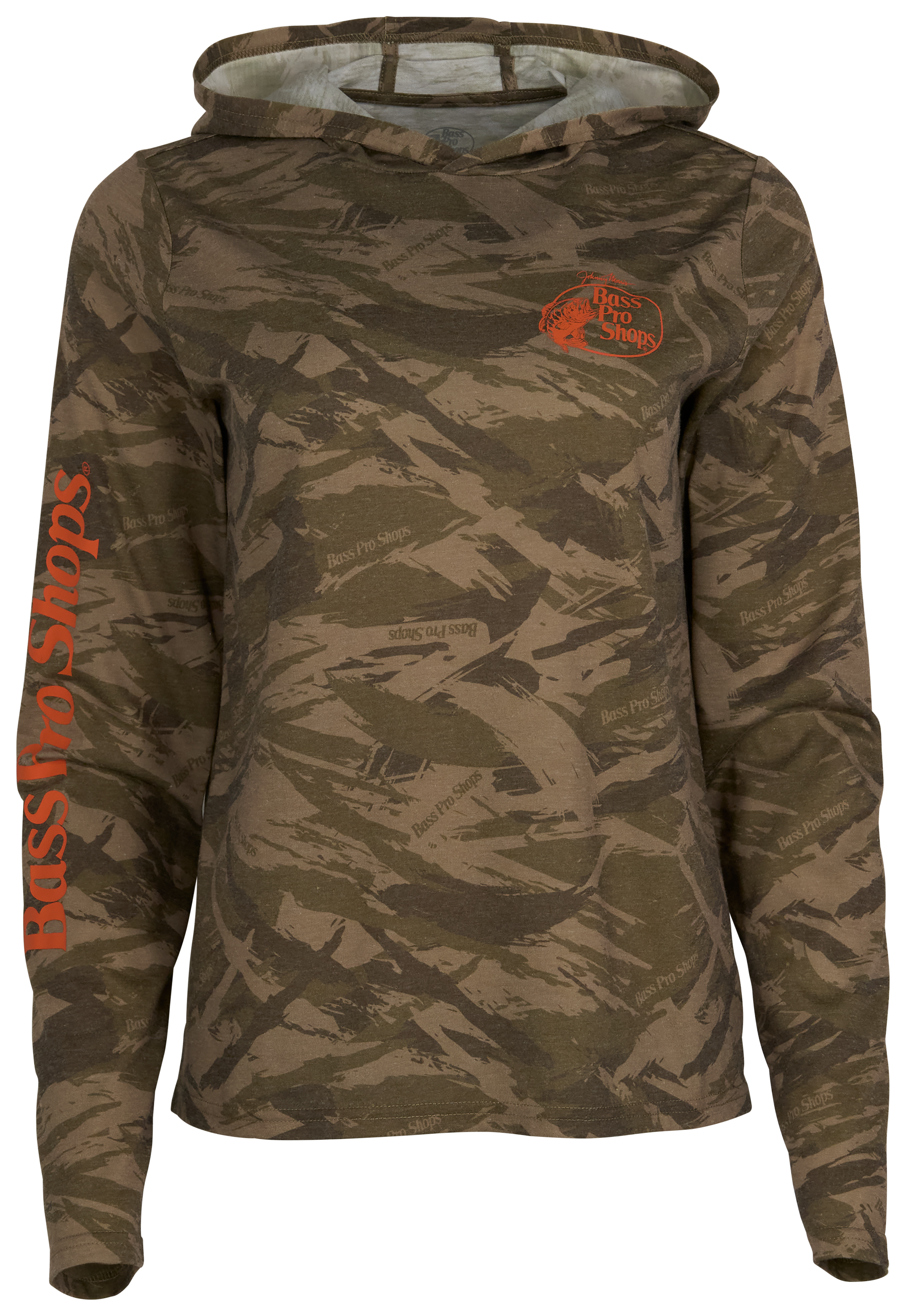 Image of Bass Pro Shops Camo Long-Sleeve Hooded T-Shirt for Kids - Brush Camo Olive