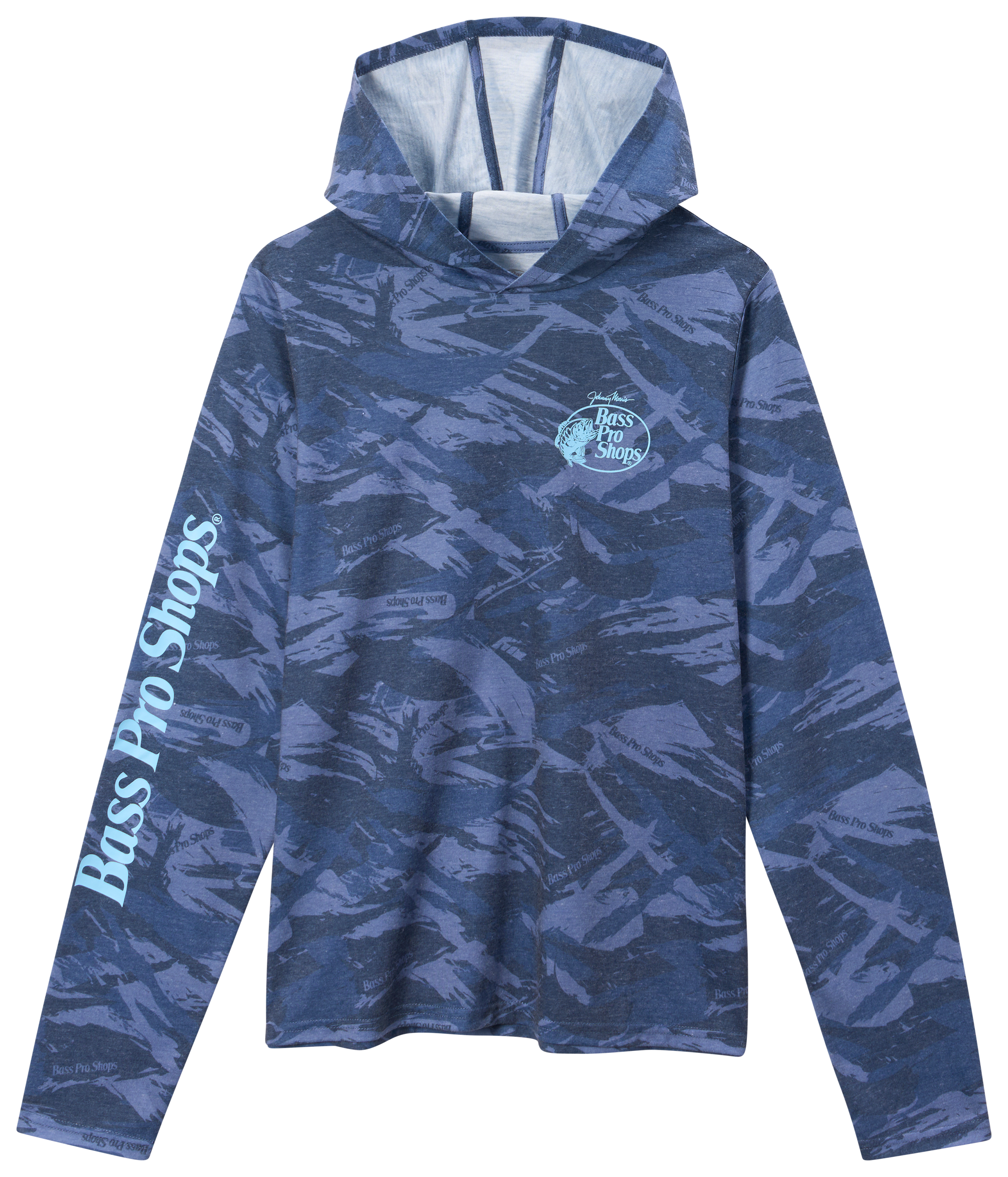 Image of Bass Pro Shops Camo Long-Sleeve Hooded T-Shirt for Kids - Brush Camo Navy