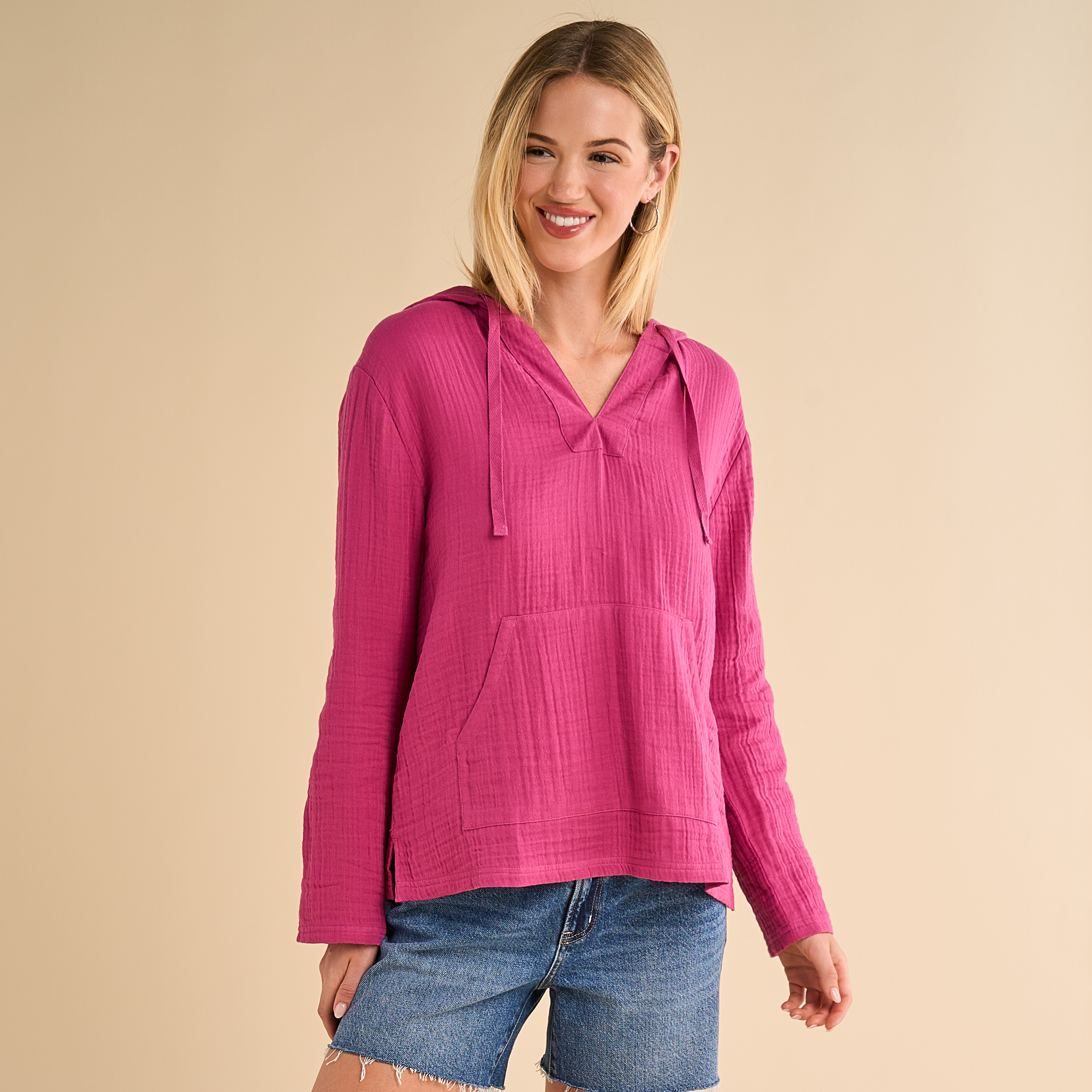 Image of Natural Reflections Double Cloth Baja Hoodie - Magenta Haze