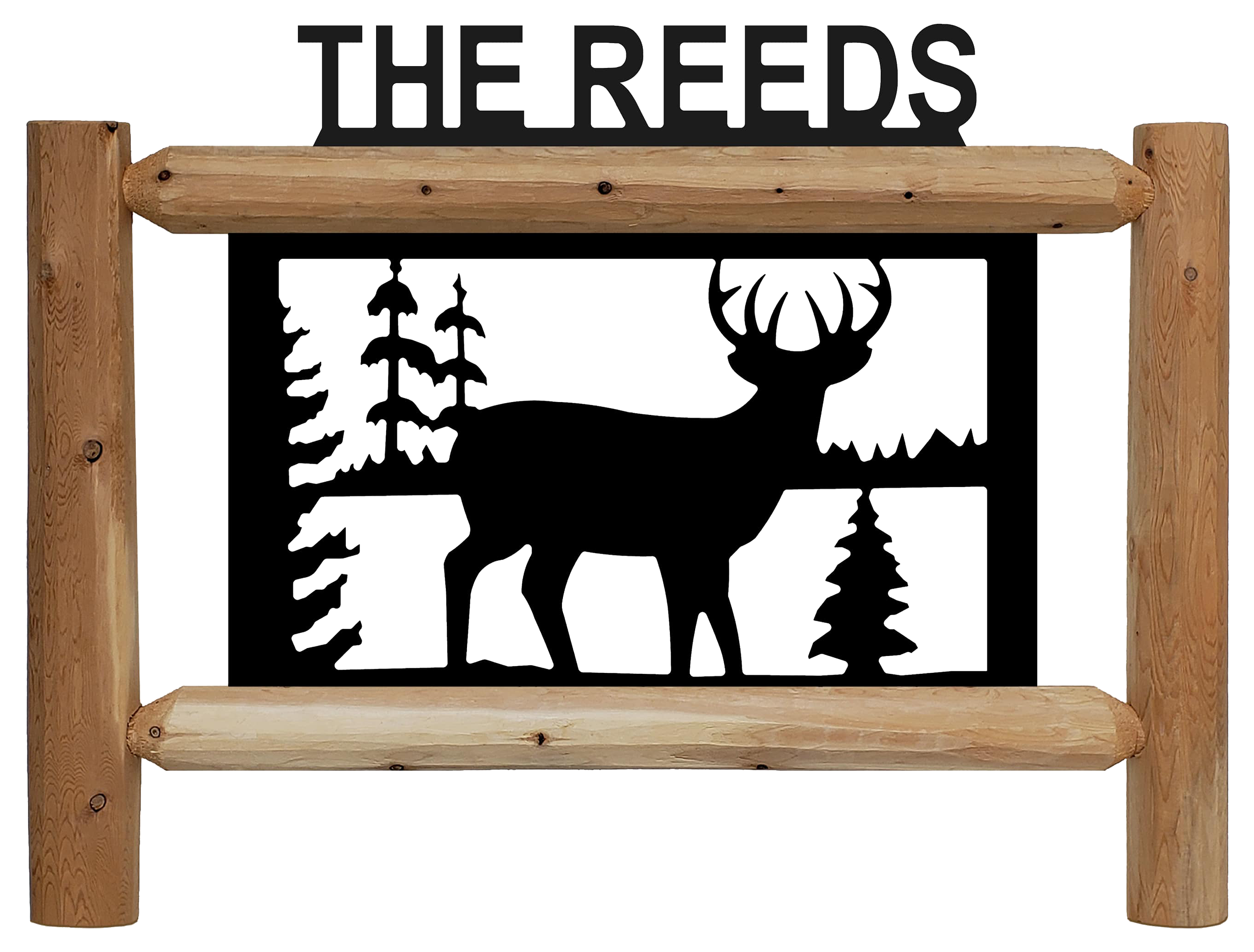 Image of Full Moon Signs Personalized Cedar Log Whitetail Deer Sign