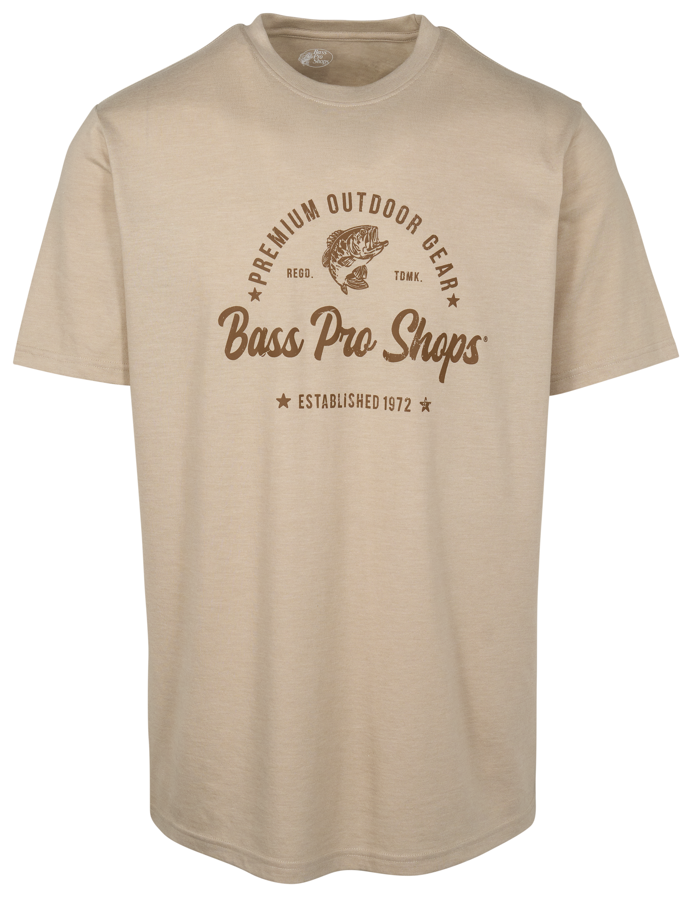 Image of Bass Pro Shops Premium Outdoor Gear Logo Tri-Blend Short-Sleeve T-Shirt - Khaki Heather - 2XL