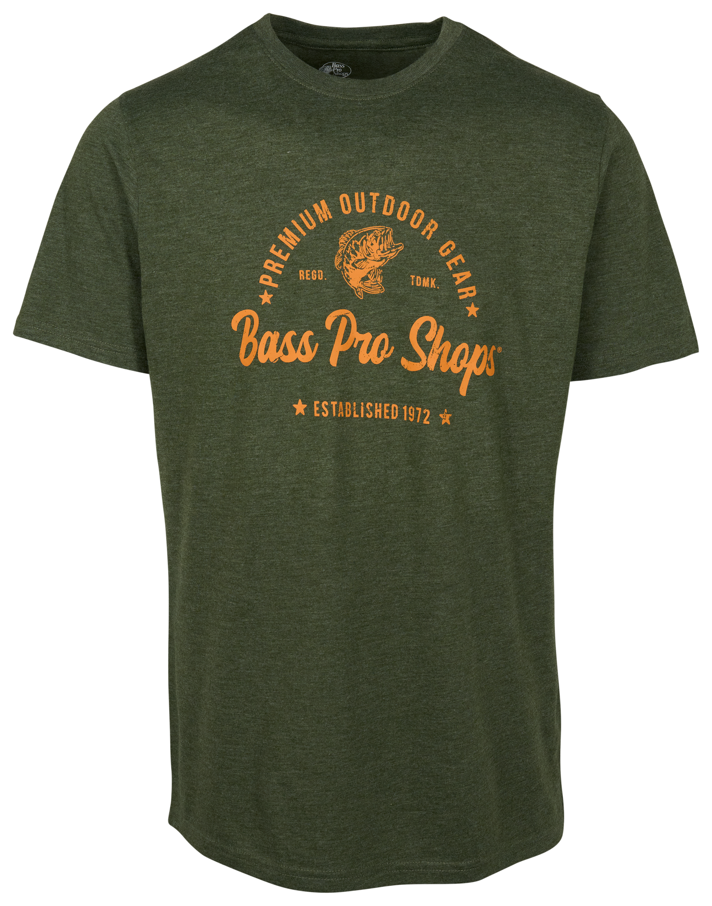 Image of Bass Pro Shops Premium Outdoor Gear Logo Tri-Blend Short-Sleeve T-Shirt - Moss Heather - 2XL