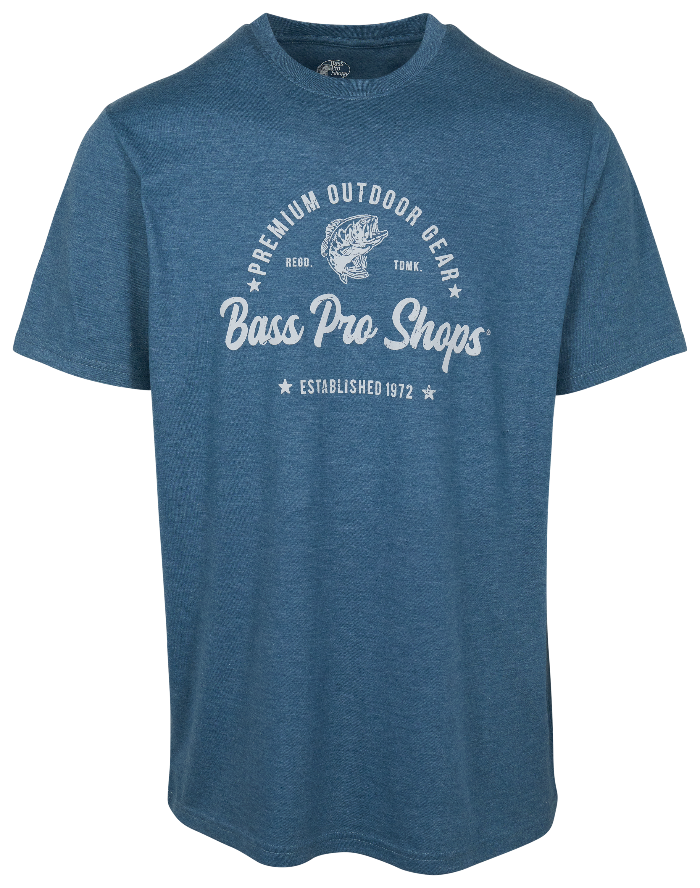 Image of Bass Pro Shops Premium Outdoor Gear Logo Tri-Blend Short-Sleeve T-Shirt - Denim Heather - L