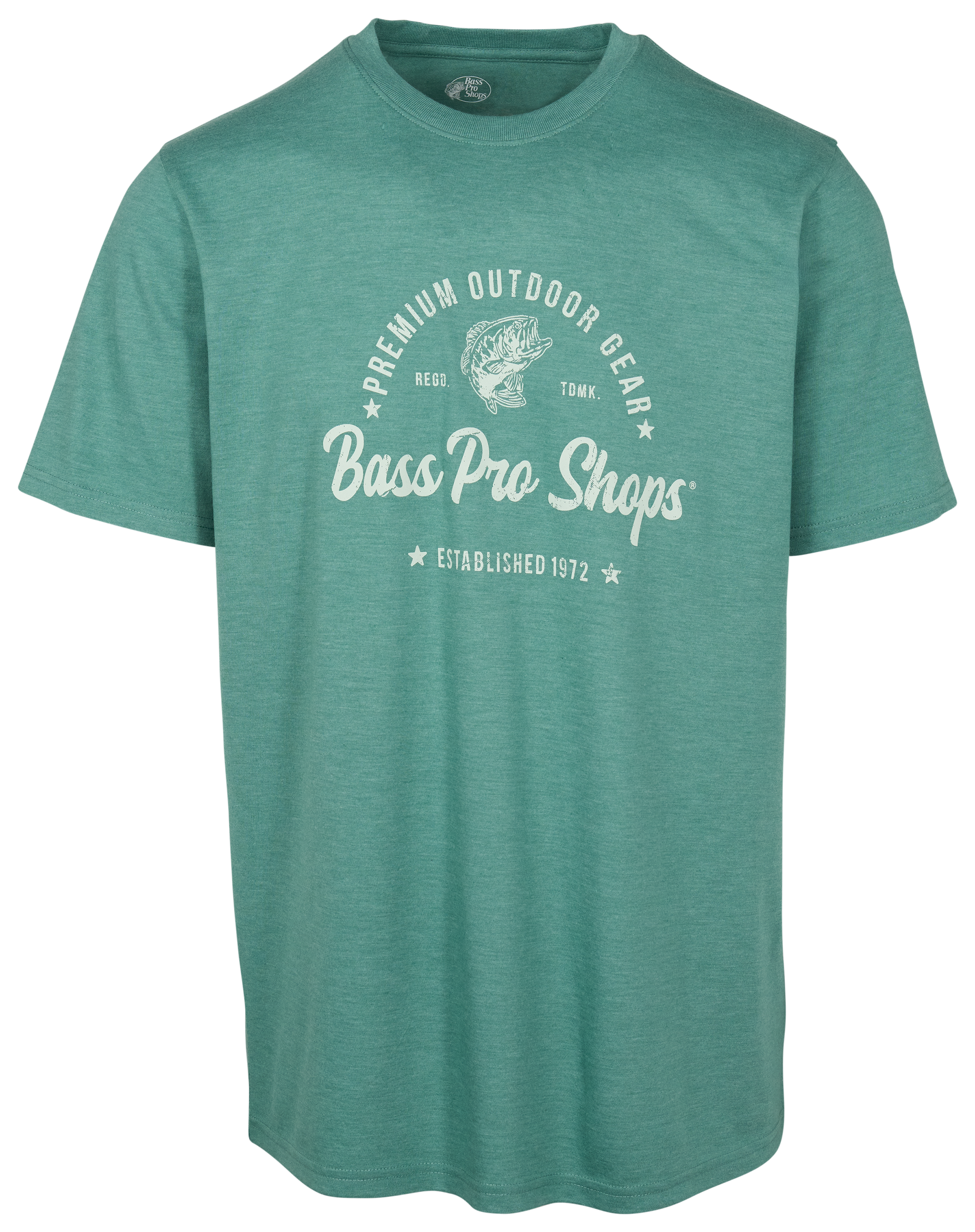 Image of Bass Pro Shops Premium Outdoor Gear Logo Tri-Blend Short-Sleeve T-Shirt - Sea Heather - L