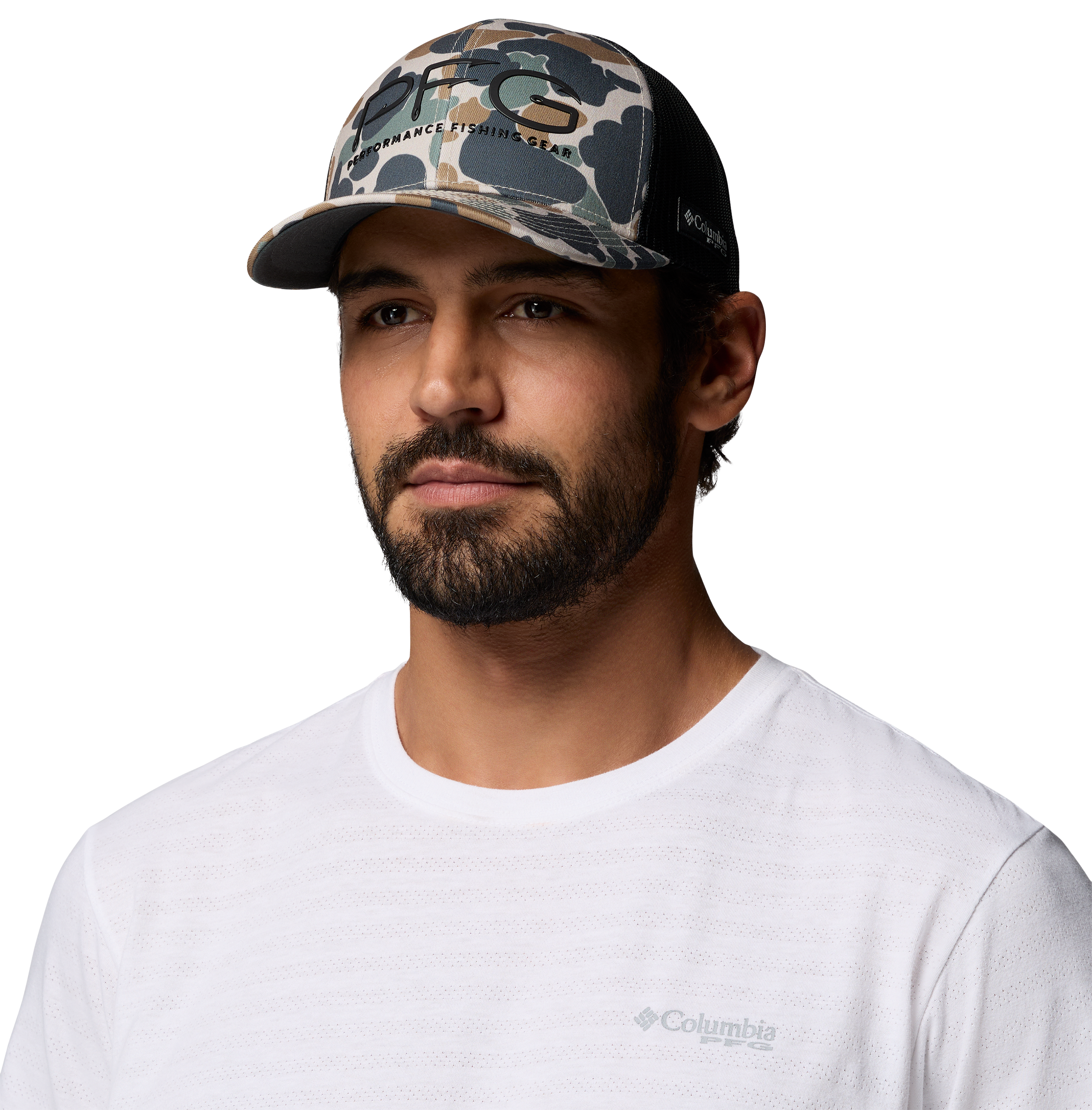 Image of Columbia PFG Hooks Mesh-Back Snapback Cap - Fossil Delta Hunter Camo/Black