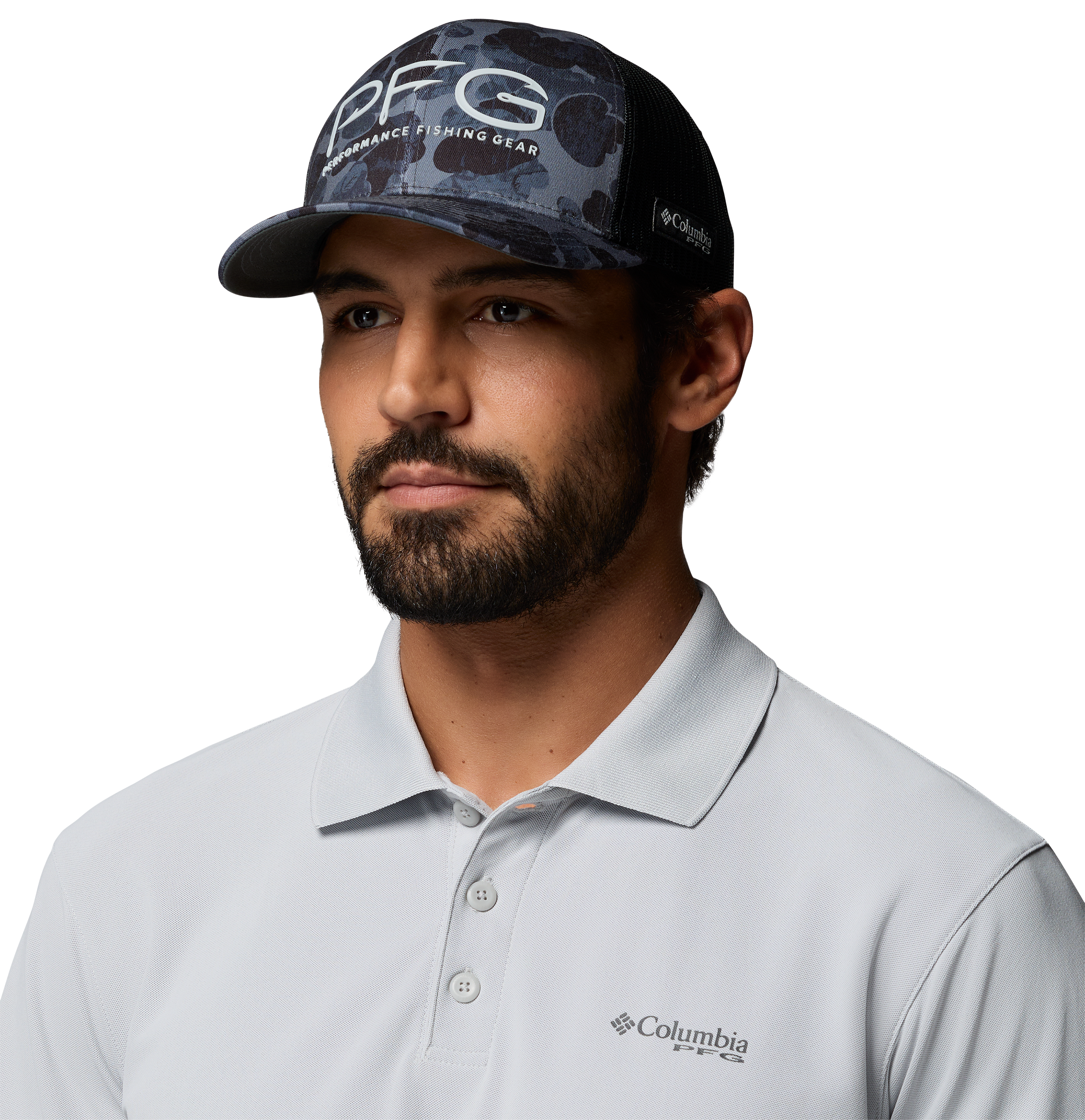 Image of Columbia PFG Hooks Mesh-Back Snapback Cap - Black Delta Woods Camo