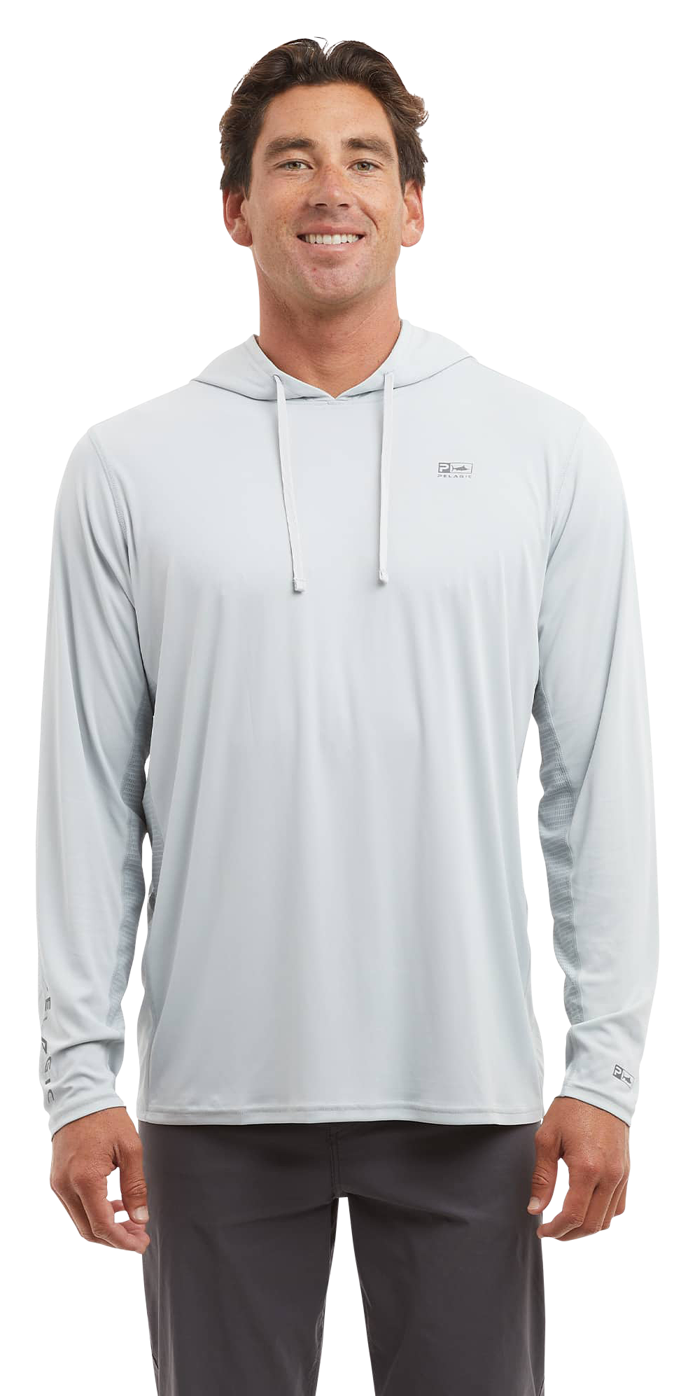 Image of Pelagic Vaportek Hooded Long-Sleeve Fishing Shirt - Light Grey