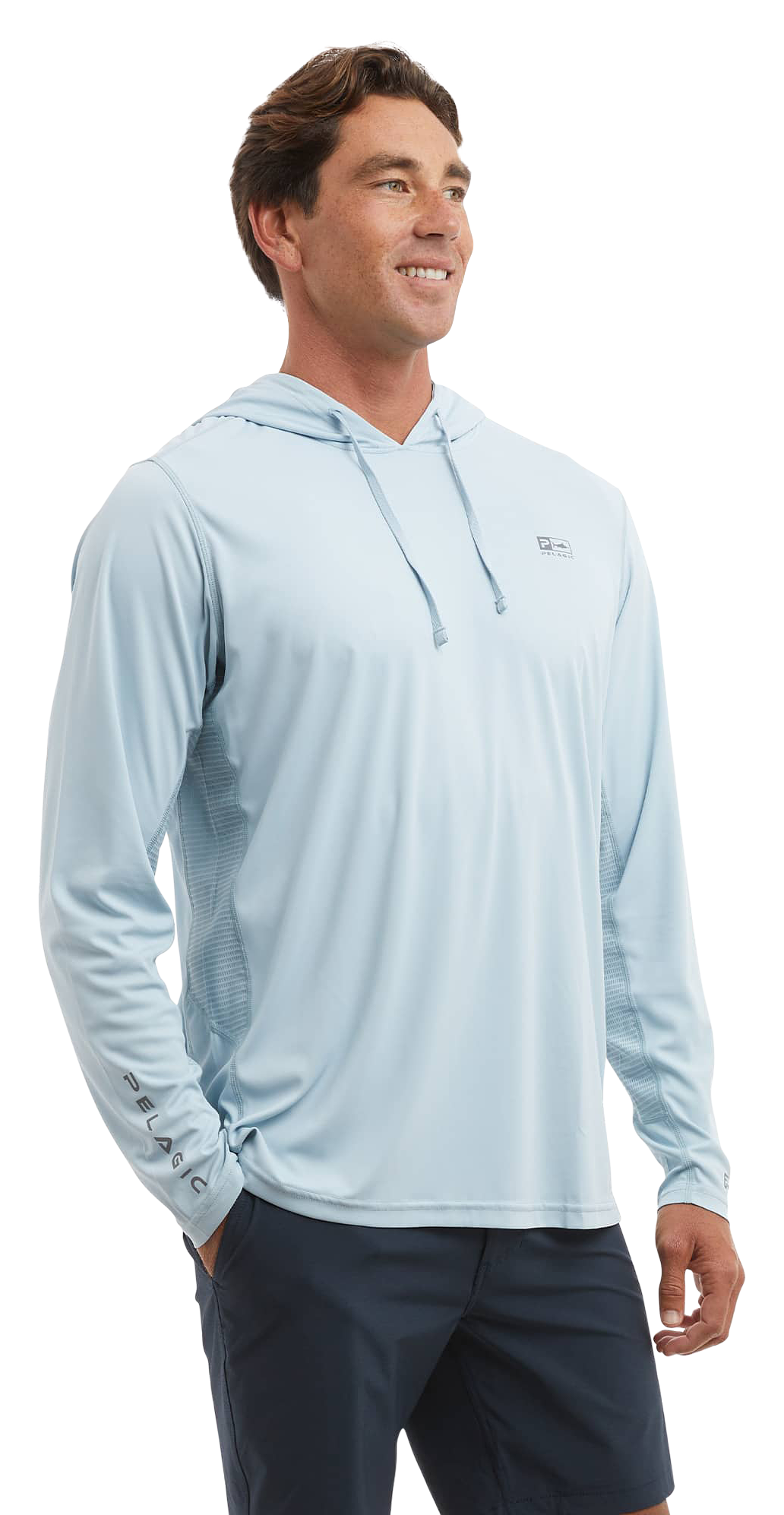 Image of Pelagic Vaportek Hooded Long-Sleeve Fishing Shirt - Blue Fog - XXL
