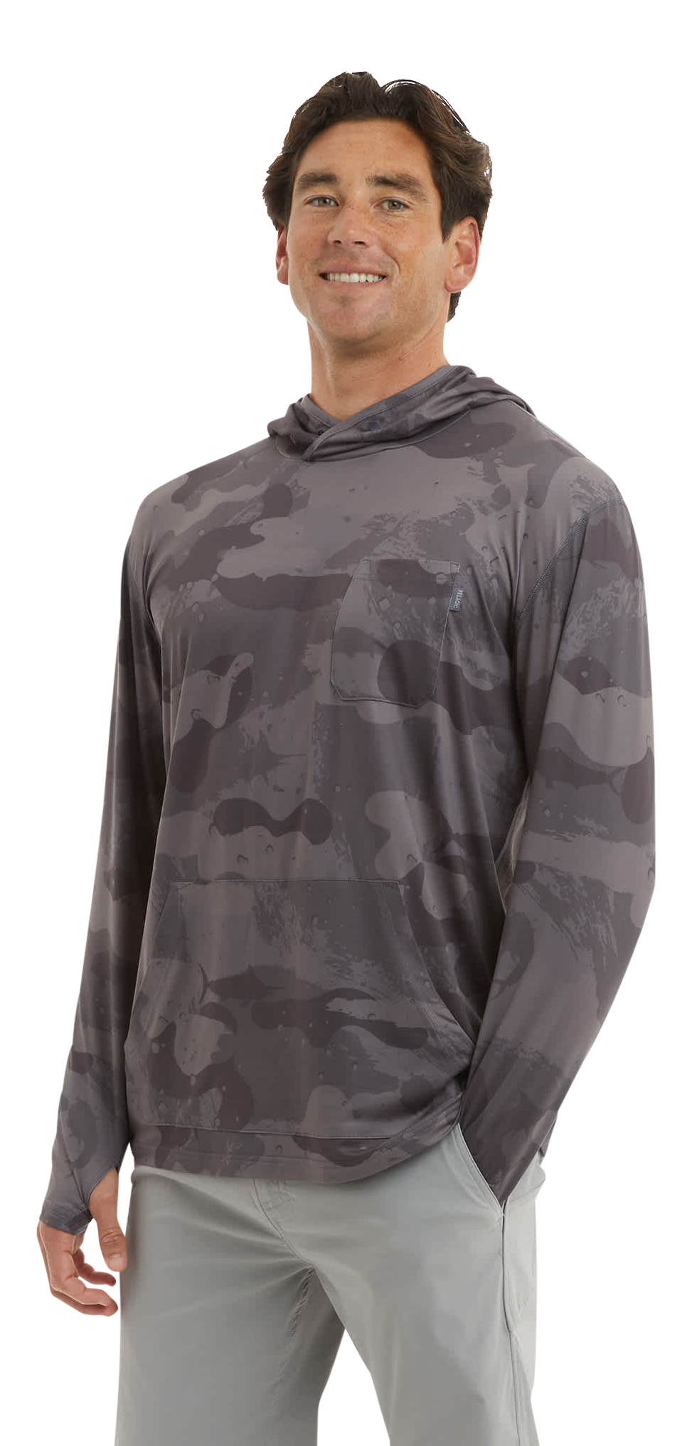 Image of Pelagic Freespool Hooded Performance Long-Sleeve Shirt - Graphite Camo - L