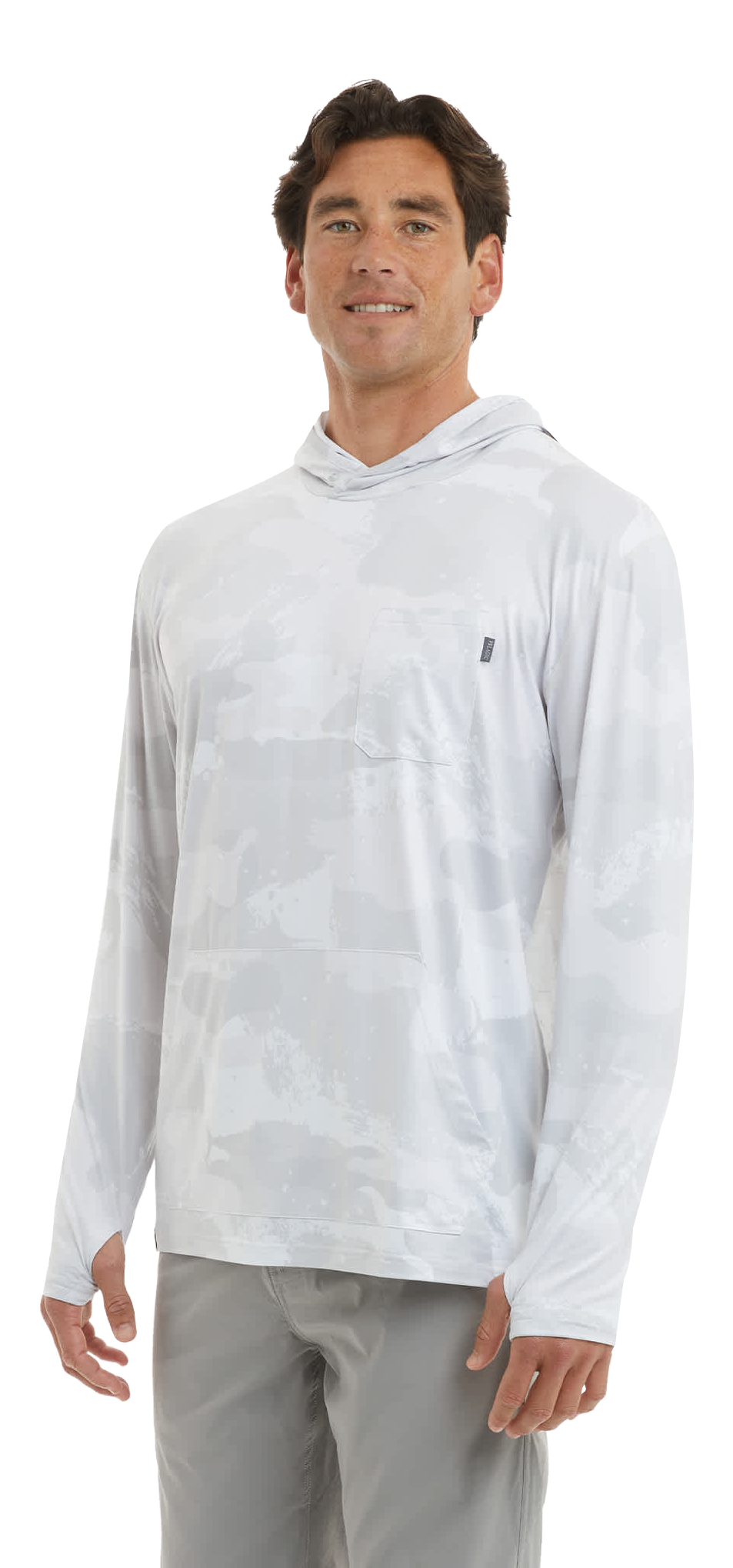Image of Pelagic Freespool Hooded Performance Long-Sleeve Shirt - Light Grey Camo - 3XL