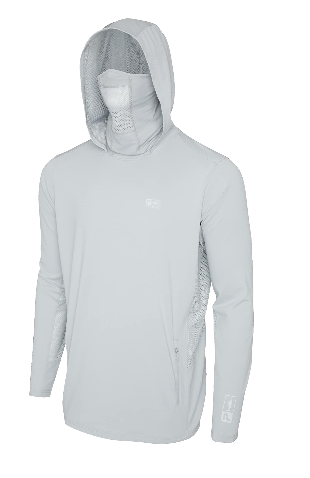 Image of Pelagic Exo-Tech Solid Hooded Long-Sleeve Fishing Shirt - Light Grey - XXL