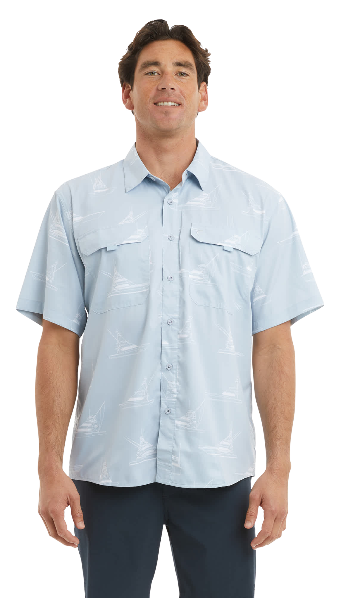 Image of Pelagic Keys Graphic Short-Sleeve Fishing Shirt - Blue Fog - XL