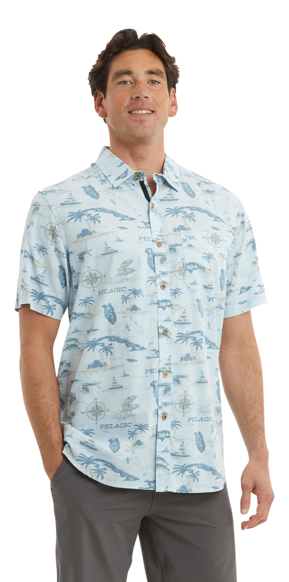 Image of Pelagic Knockdown Button-Up Short-Sleeve Shirt - Blue Fog - M