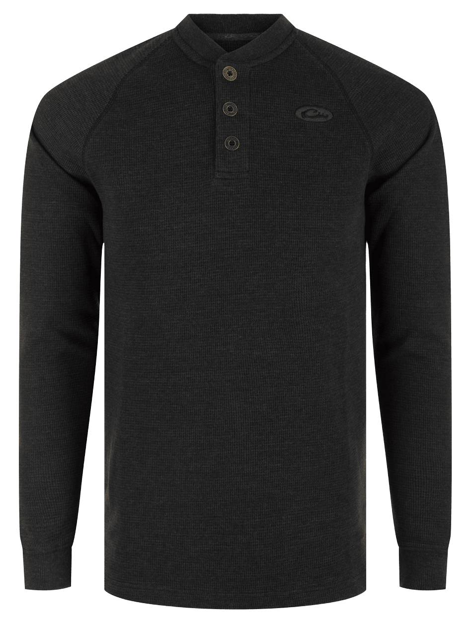 Image of Drake Weston Lakes Waffle Long Sleeve Henley - Caviar Black Heather - S