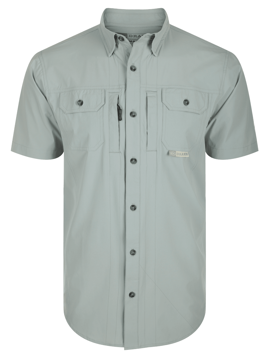 Image of Drake Waterfowl Wingshooter's Trey Button-Down Short-Sleeve Shirt - Quarry - S