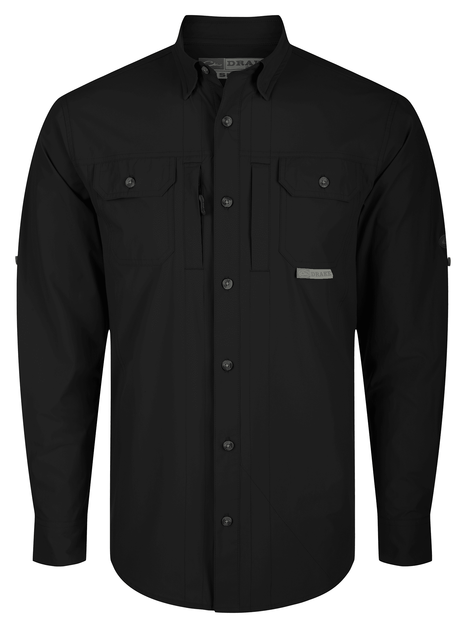 Image of Drake Waterfowl Wingshooter's Trey Button-Down Long-Sleeve Shirt - Caviar Black - S