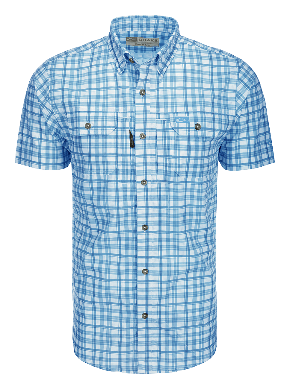 Image of Drake Hunter Creek Window Pane Plaid Short Sleeve Shirt - Marina Blue