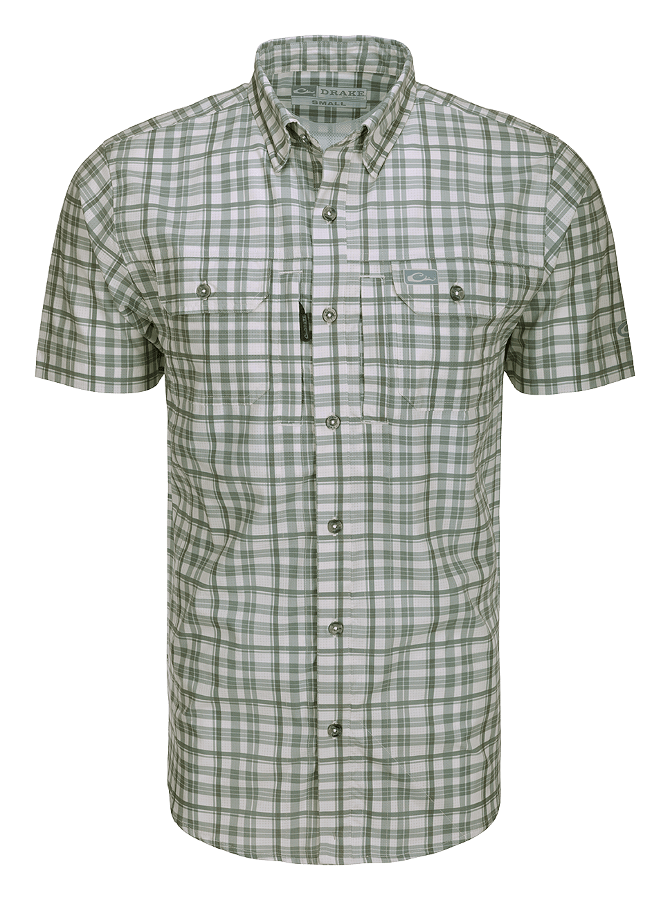 Image of Drake Hunter Creek Window Pane Plaid Short Sleeve Shirt - Kalamata Olive
