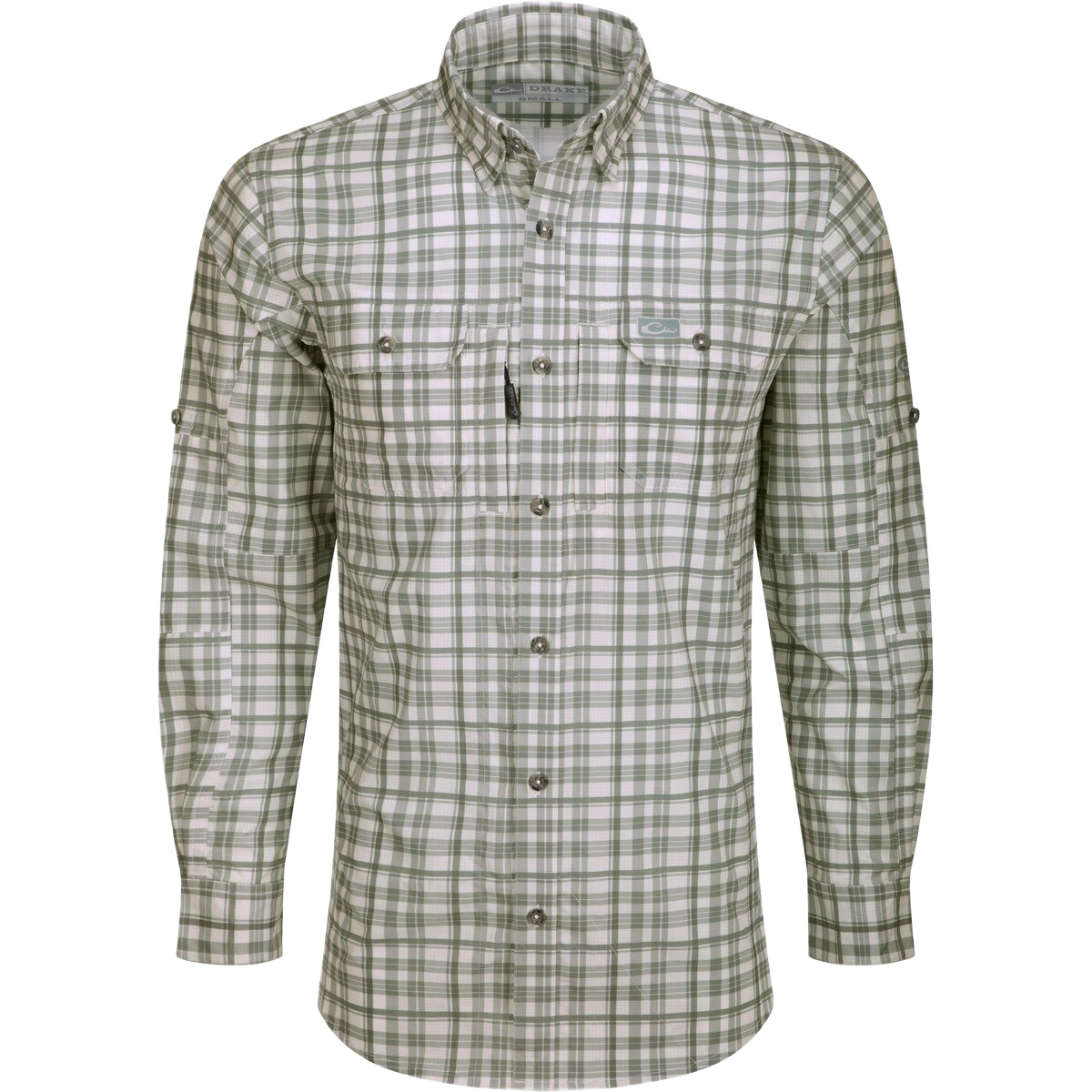 Image of Drake Hunter Creek Window Pane Plaid Long-Sleeve Shirt - Kalamata Olive - XL