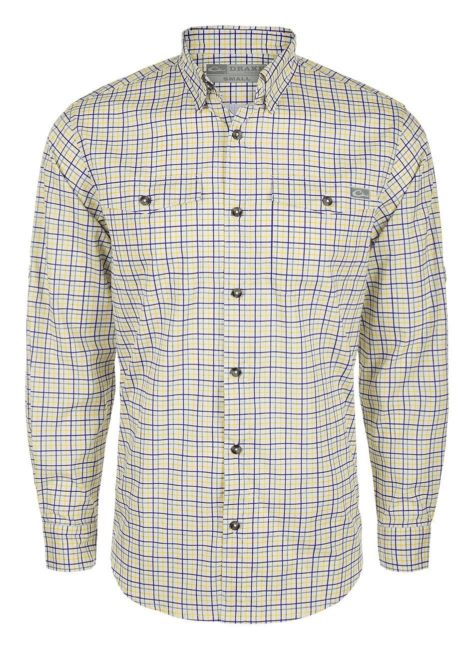 Image of Drake Waterfowl Frat Tattersall Long-Sleeve Button-Down Shirt - Petunia Purple - S