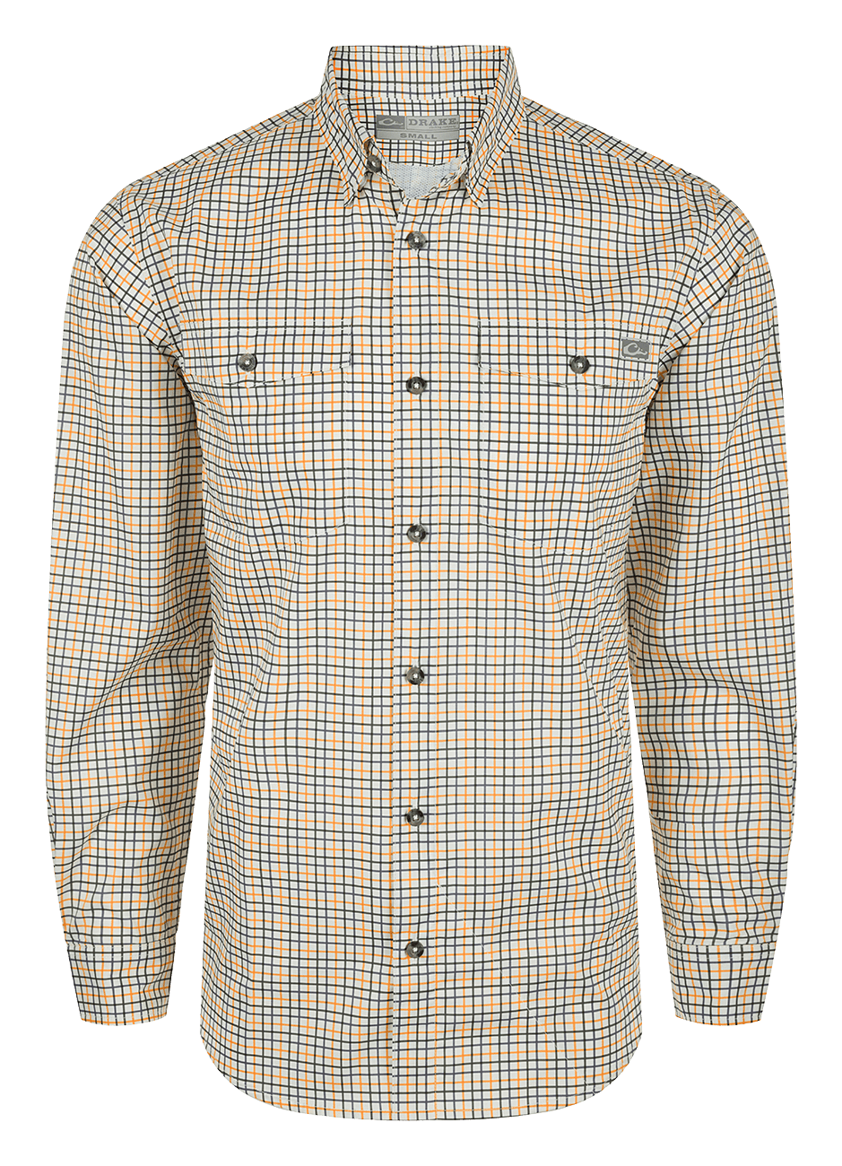 Image of Drake Waterfowl Frat Tattersall Long-Sleeve Button-Down Shirt - Autumn Glory Orange