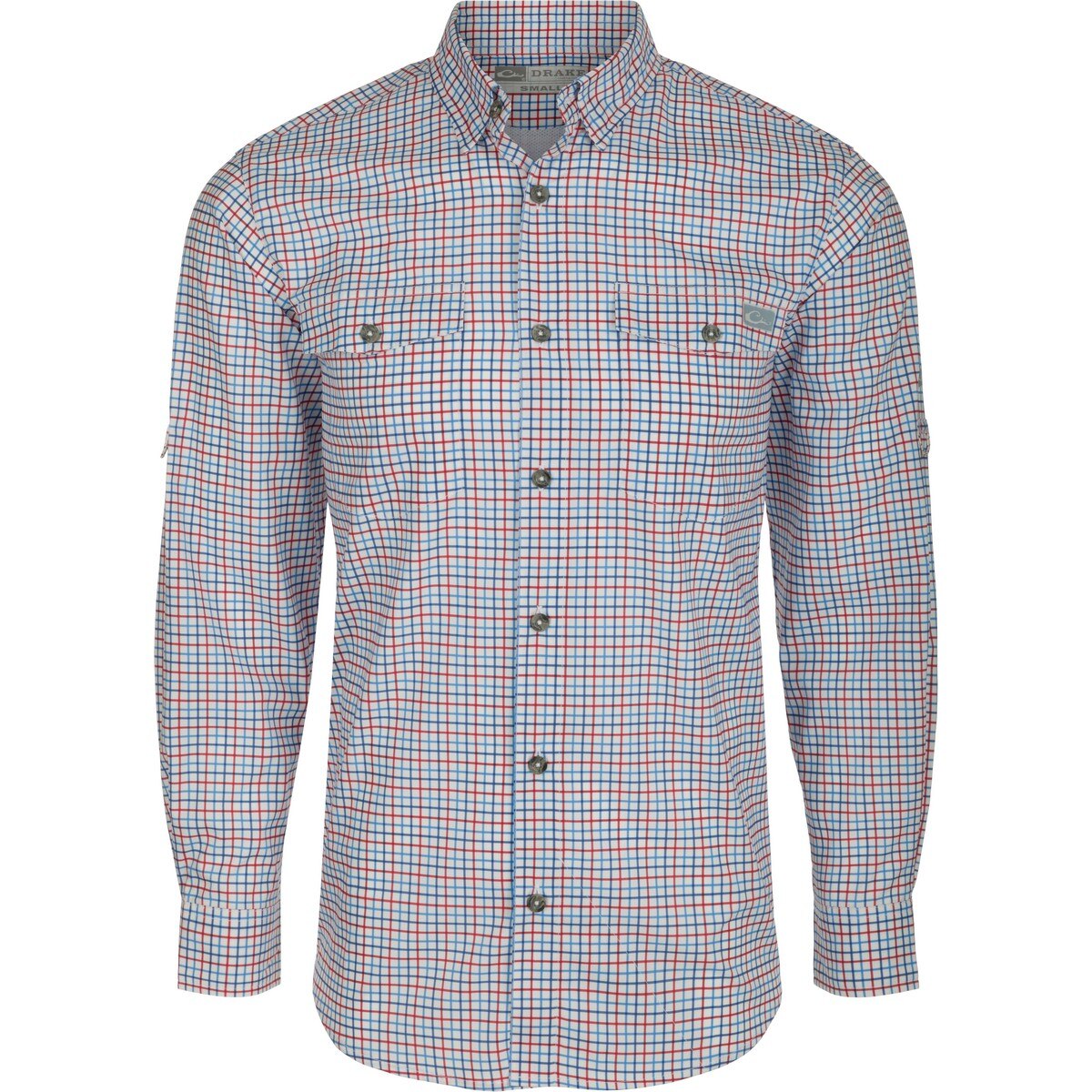 Image of Drake Waterfowl Frat Tattersall Long-Sleeve Button-Down Shirt- Blue - XL