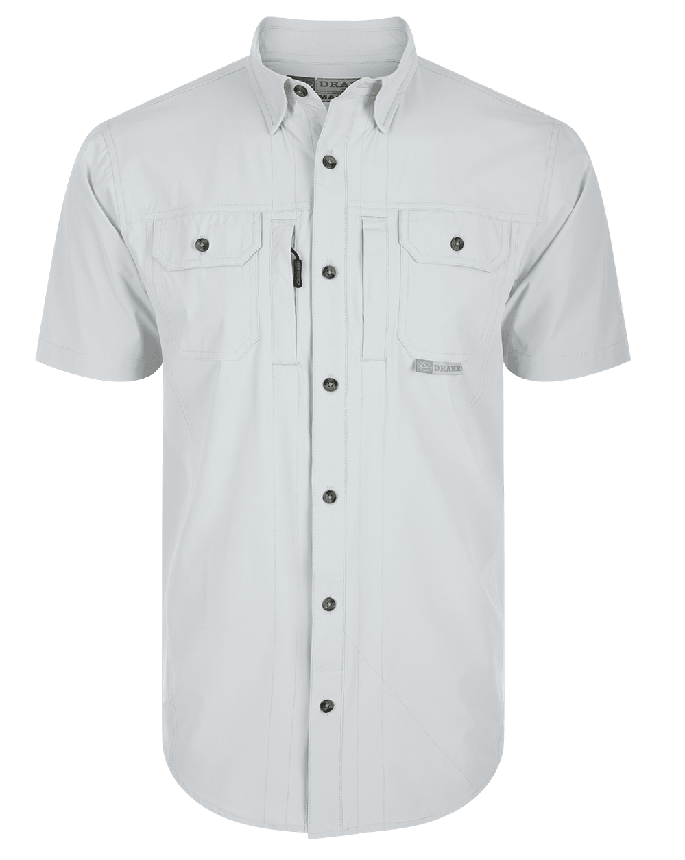 Image of Drake Waterfowl Wingshooter's Trey Button-Down Short-Sleeve Shirt - Bright White - L