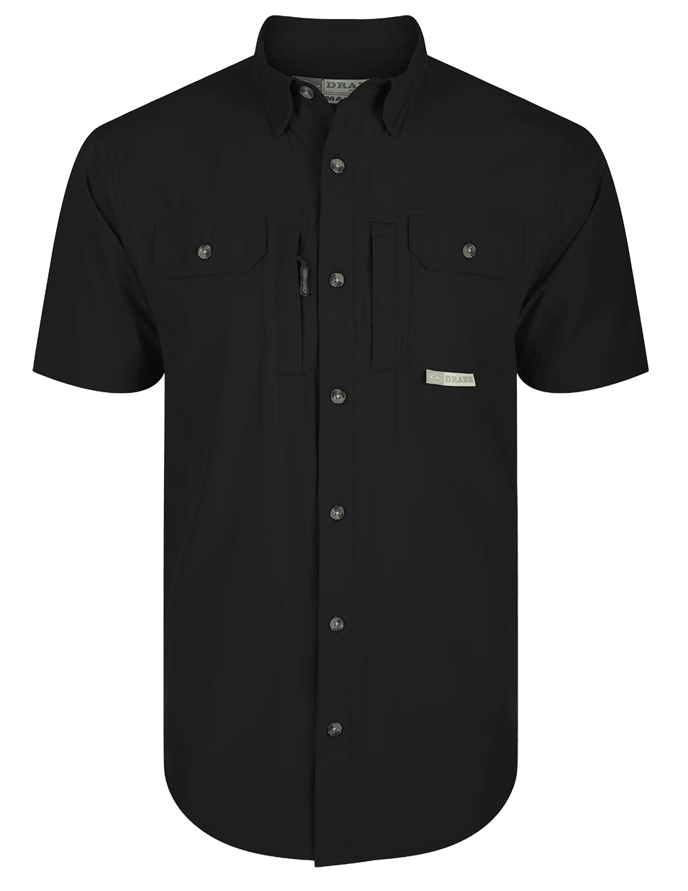 Image of Drake Waterfowl Wingshooter's Trey Button-Down Short-Sleeve Shirt - Caviar Black - S