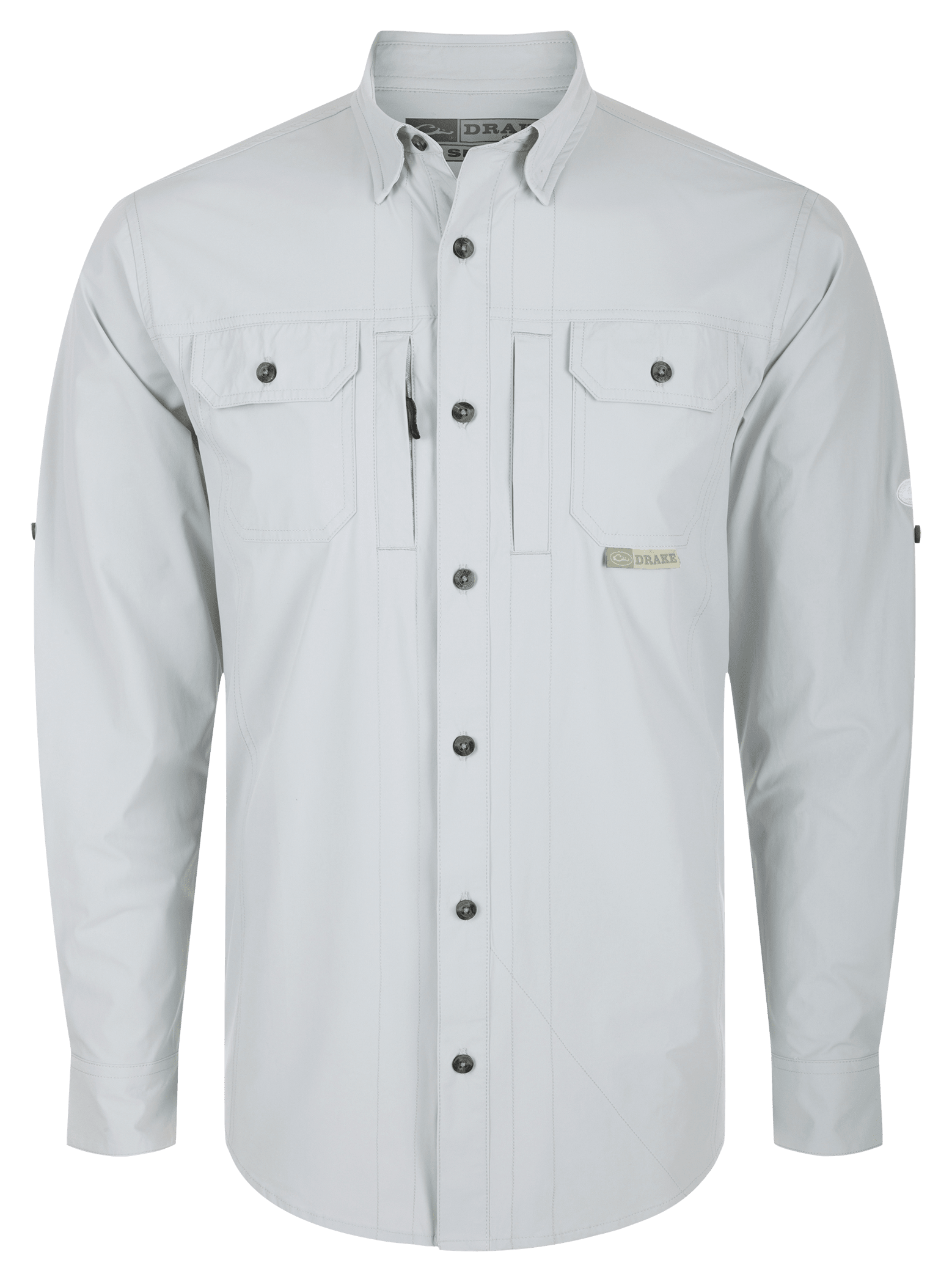 Image of Drake Waterfowl Wingshooter's Trey Button-Down Long-Sleeve Shirt - Bright White - M
