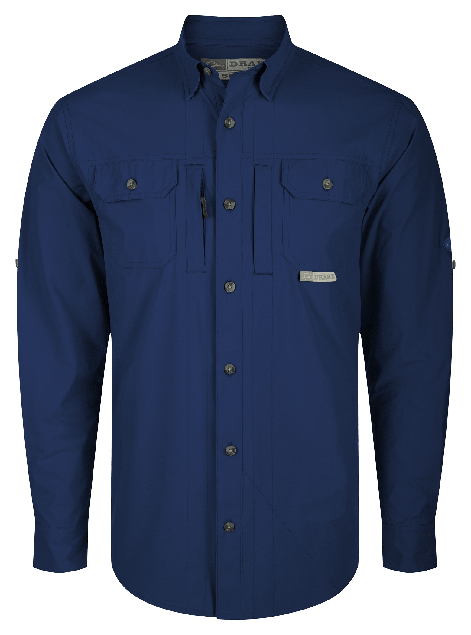 Image of Drake Waterfowl Wingshooter's Trey Button-Down Long-Sleeve Shirt - Blue Depths Navy