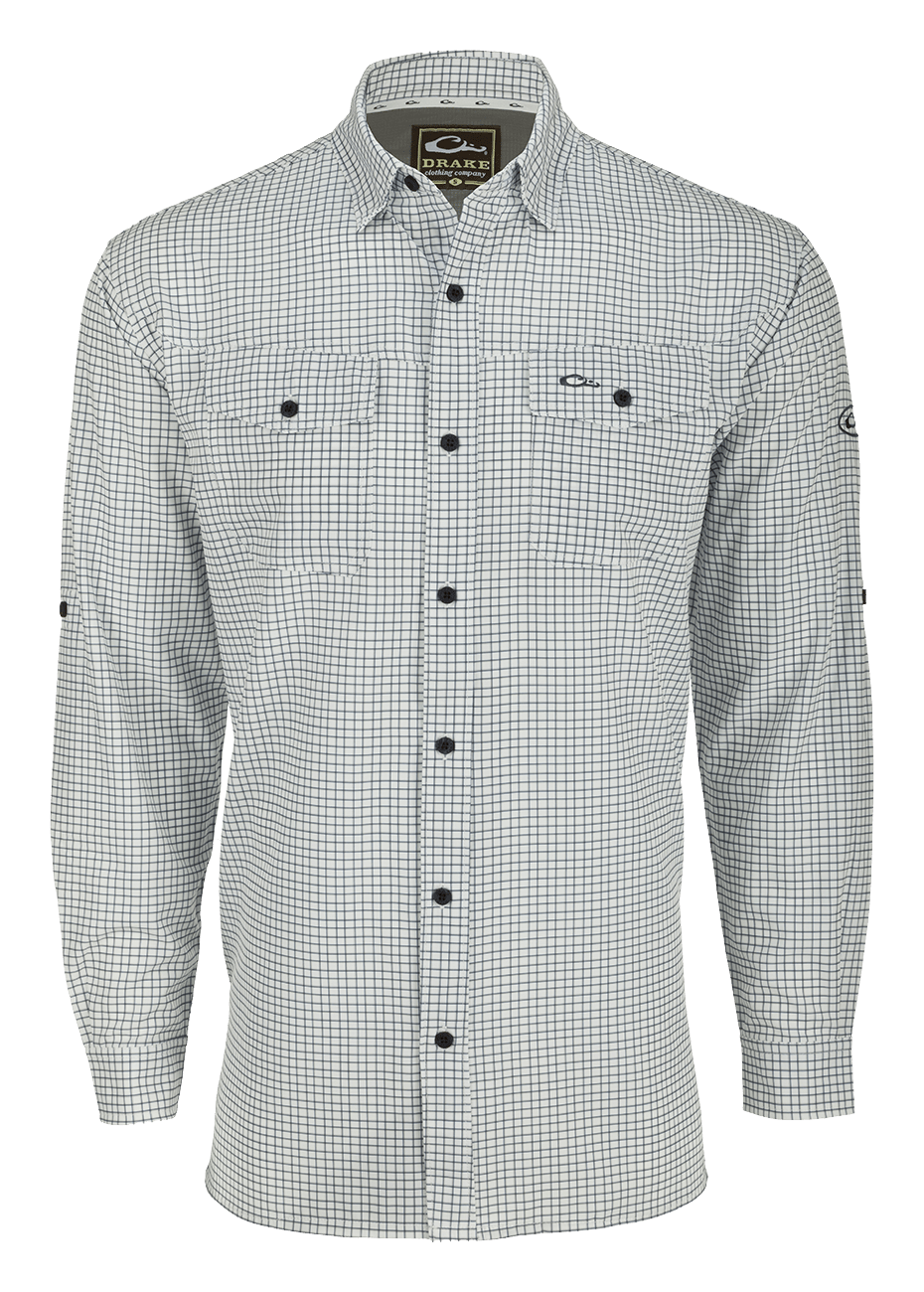 Image of Drake Waterfowl Traveler's Mini Grid Long-Sleeve Shirt - Parisian Grey - M