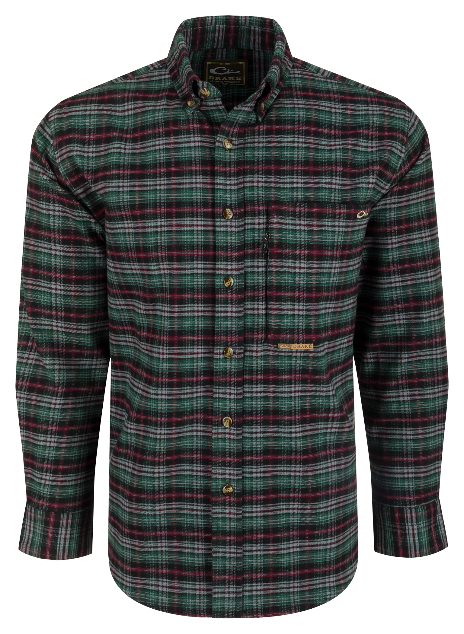 Image of Drake Waterfowl Autumn Brushed Plaid Solid Long-Sleeve Shirt - Dark Shadow Grey - M
