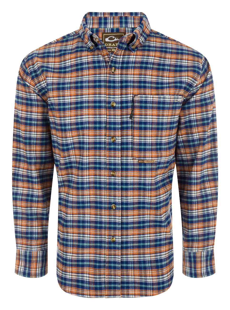 Image of Drake Waterfowl Autumn Brushed Plaid Solid Long-Sleeve Shirt - Night Sky Navy - S