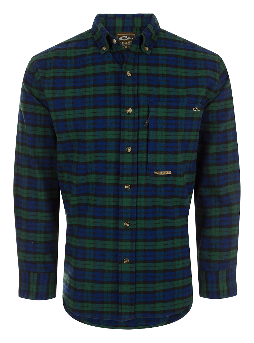 Image of Drake Waterfowl Autumn Brushed Plaid Solid Long-Sleeve Shirt - Black Watch - S