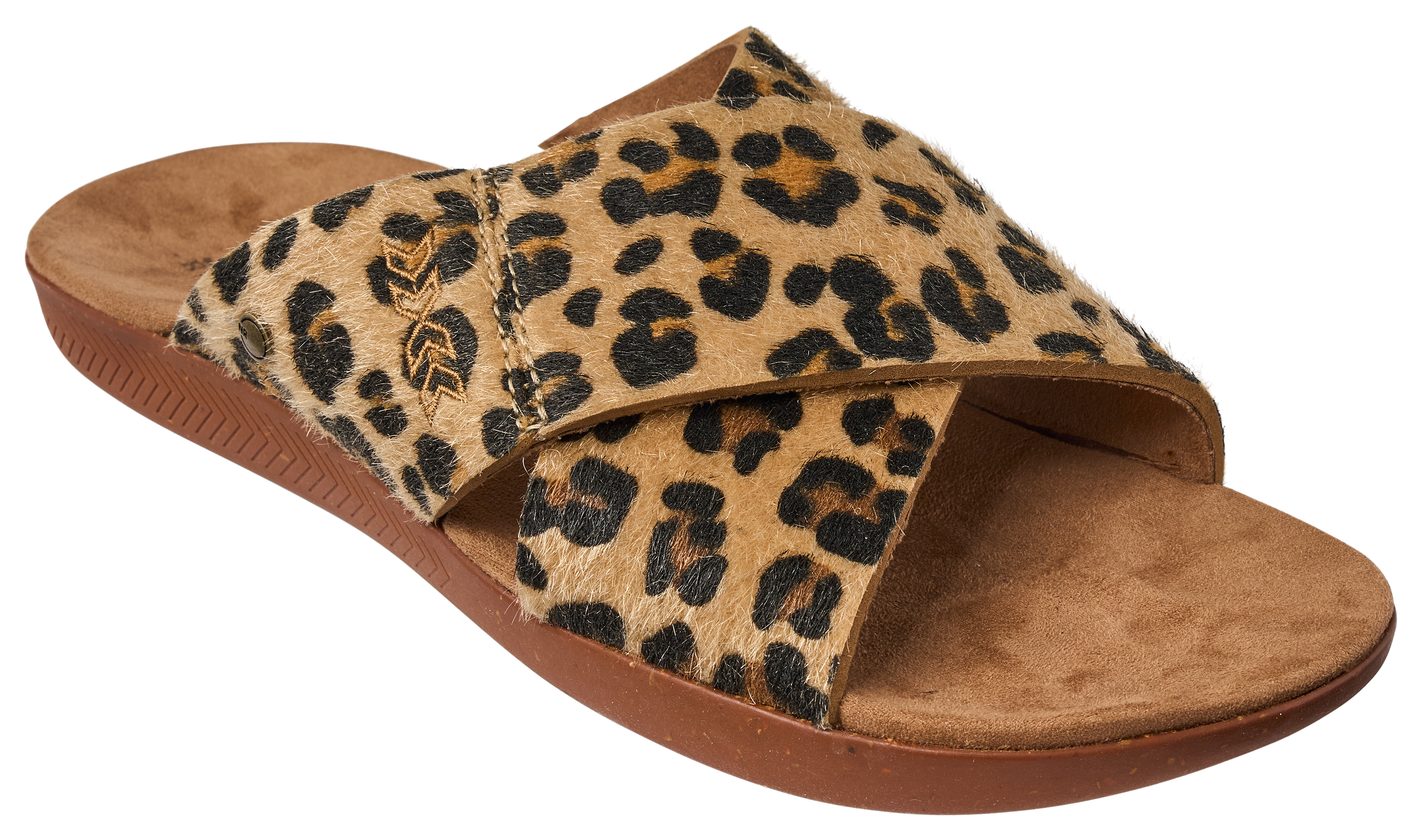 Image of Natural Reflections Wren Cross-Strap Faux Calf Hair Sandals - Leopard