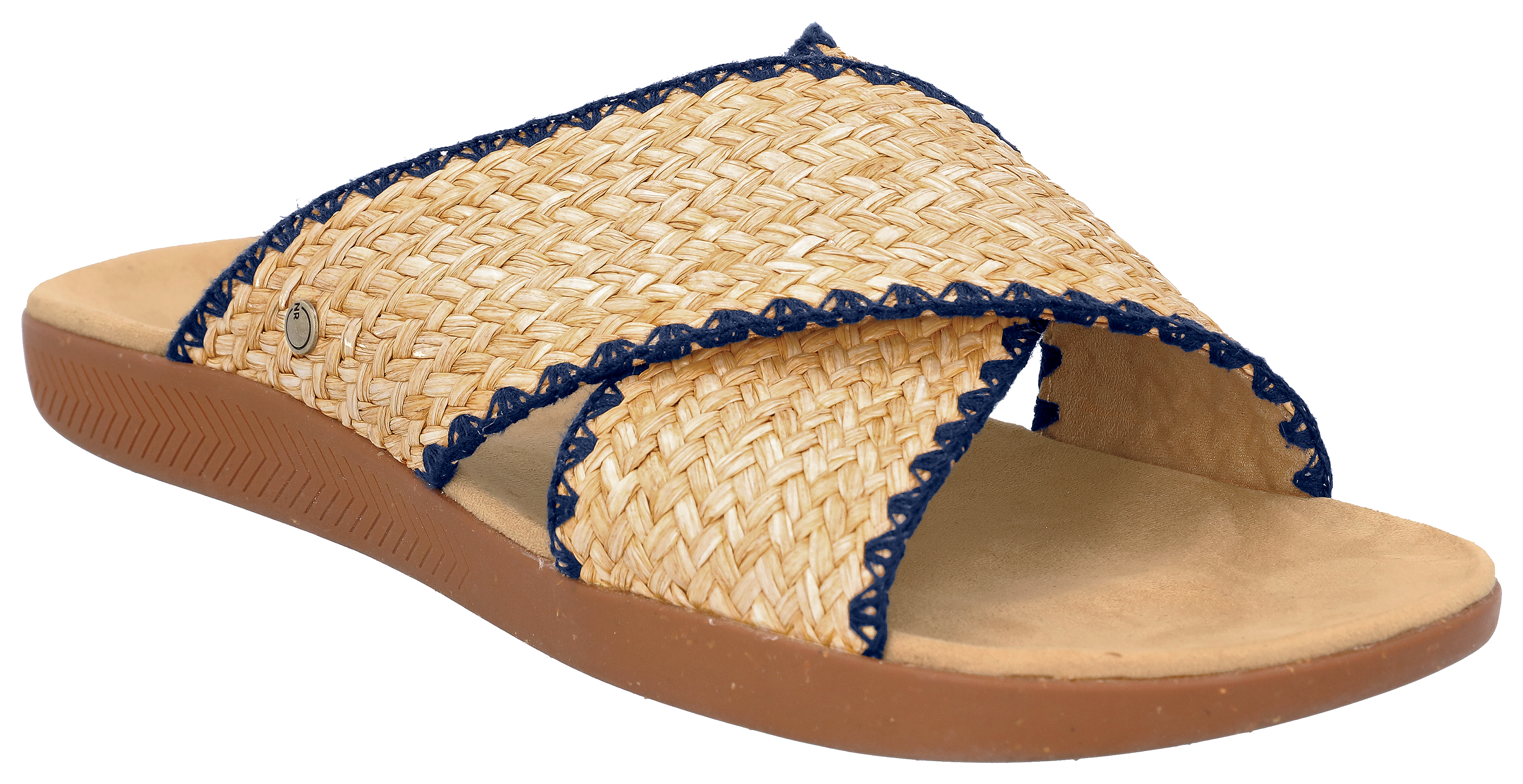 Image of Natural Reflections Wren Cross-Strap Textile Sandals - Navy/Jute